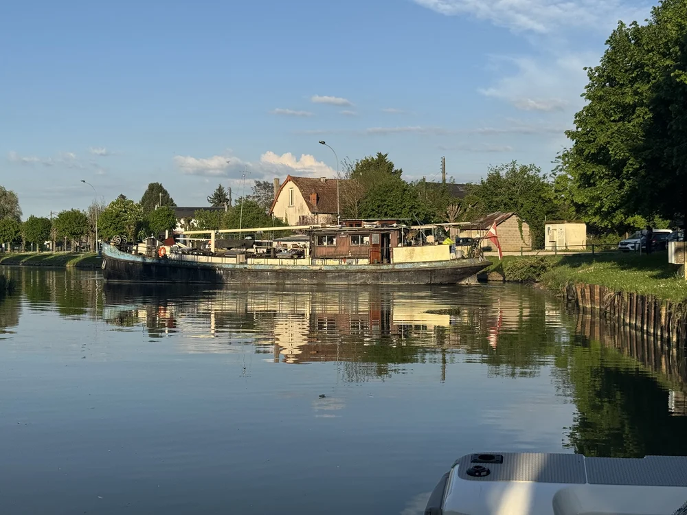   Backing into a small recess in the bank  