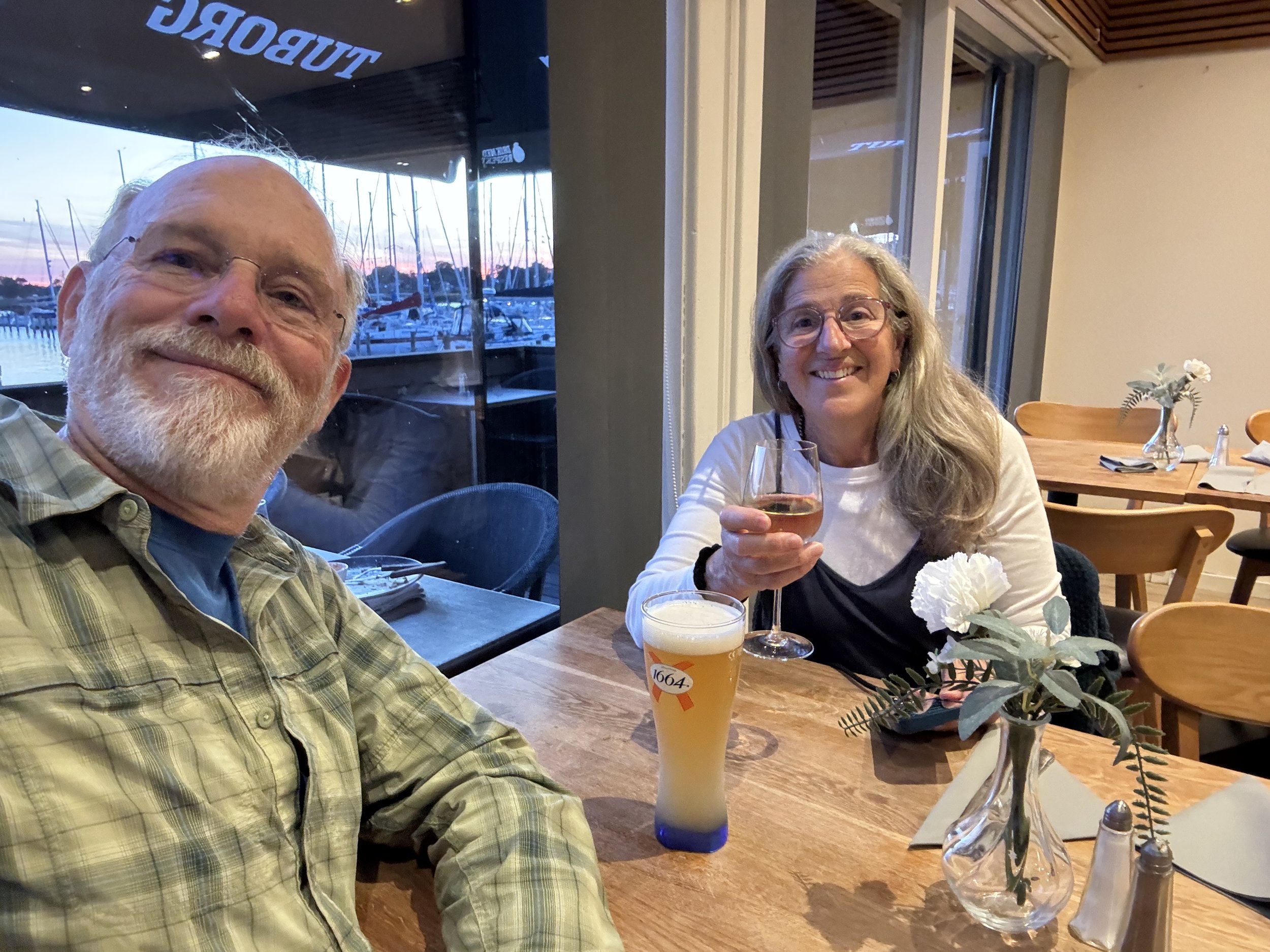  Do we look exhausted? After 15 hours of travel, it was dinner at the marina before falling into bed.  