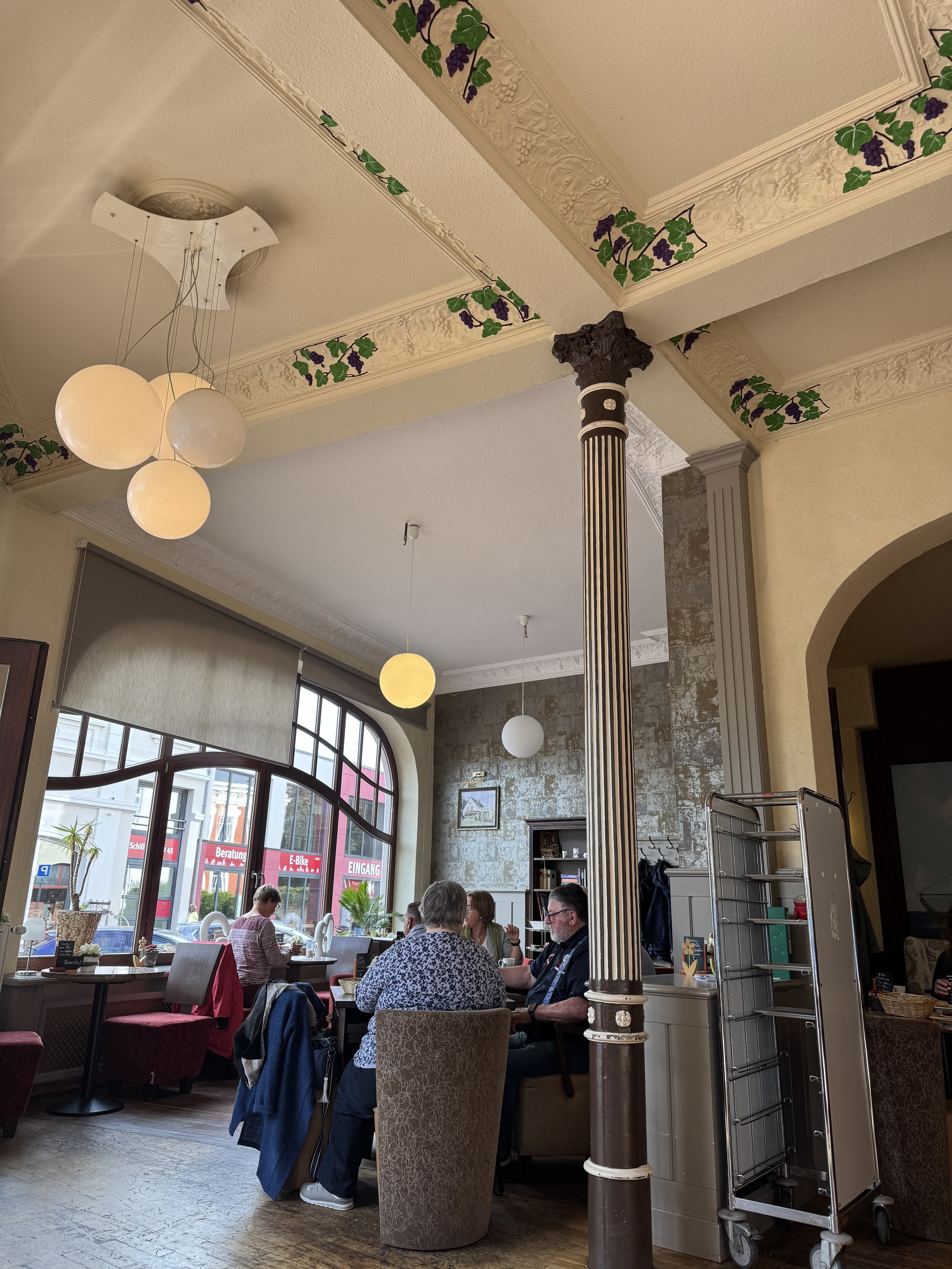   Stopped at a cafe for a treat. Check out the hand painted ceiling!  