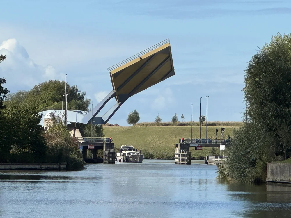   A bascule bridge lifts the road surface  