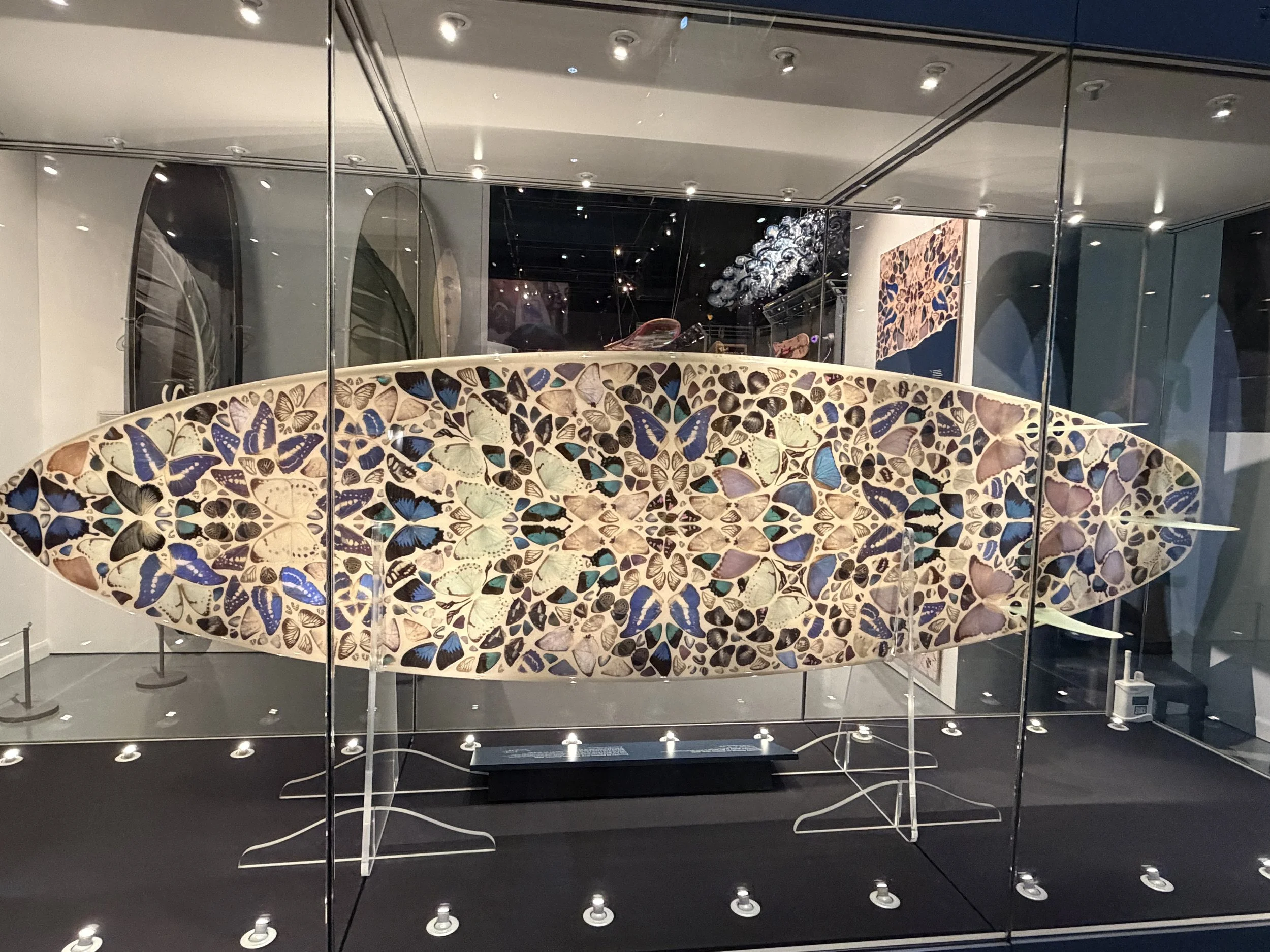   This is an art installment, the board is decorated with many species of butterflies.  