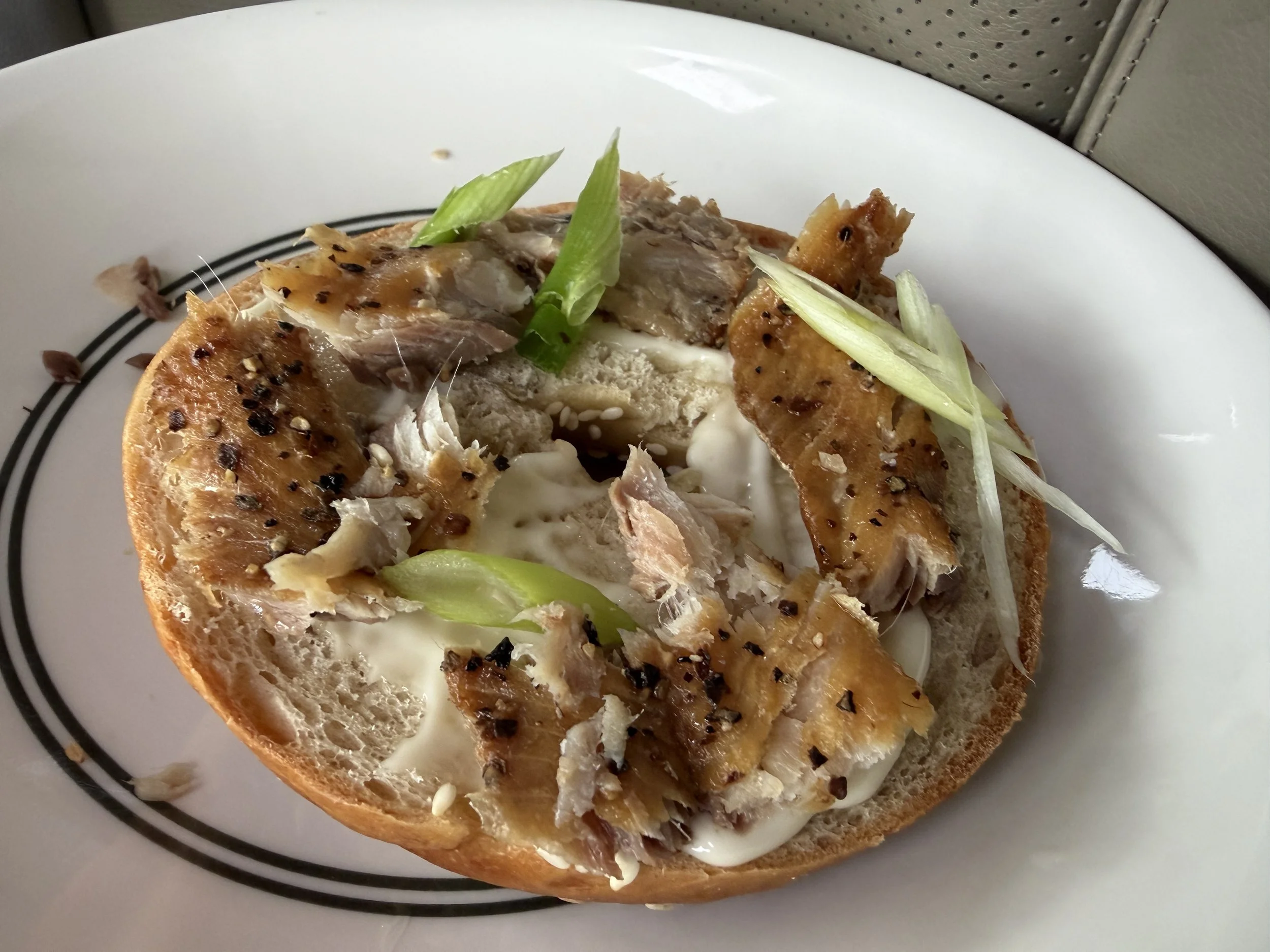   Alaskans don’t eat farmed salmon so it’s Newlyn smoked herring on our breakfast bagels.  