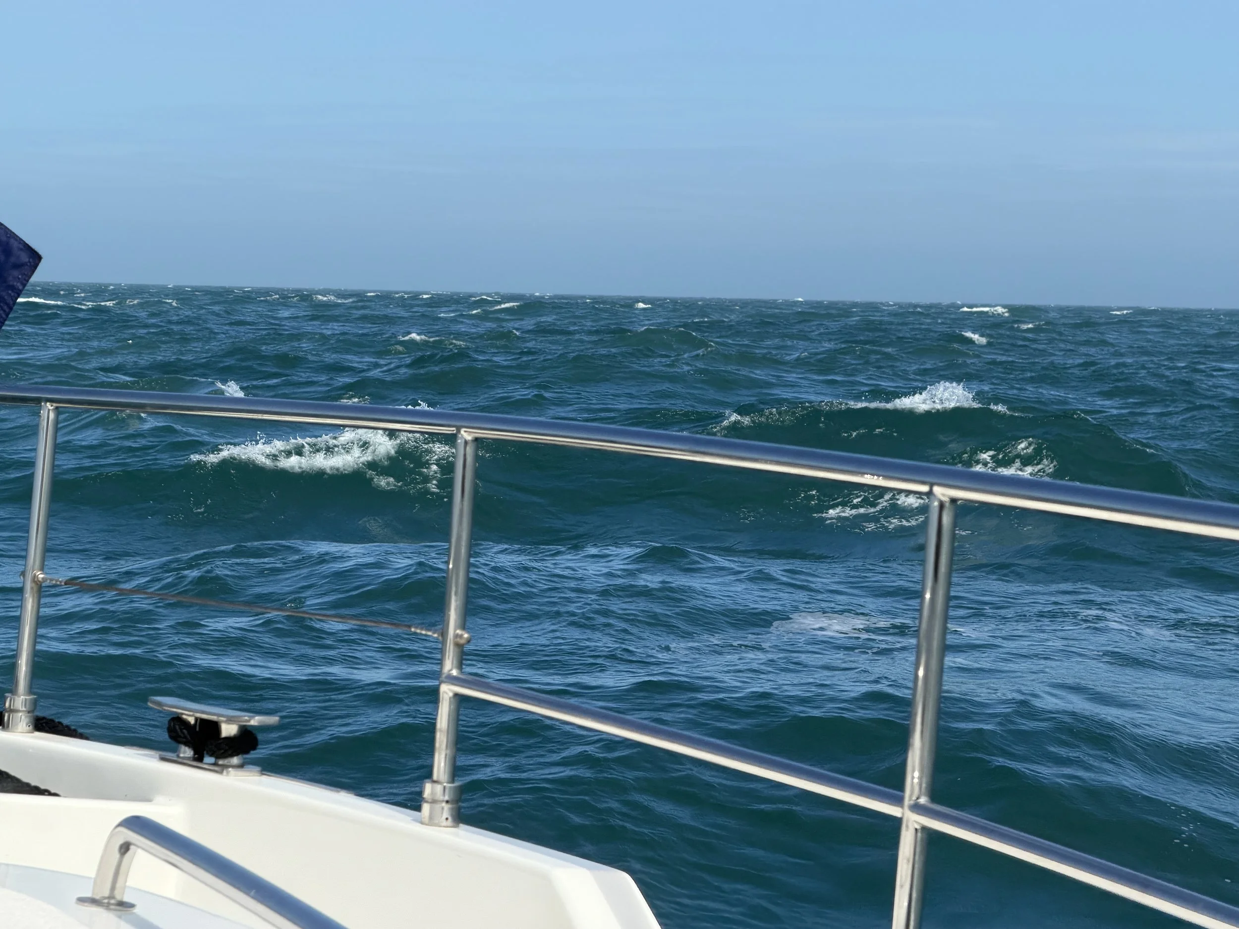   Confused waves hitting the bow.  