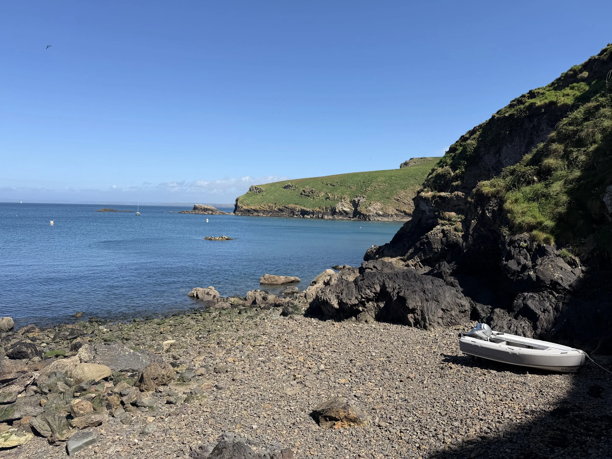   We dragged the dinghy 50’ up the rocks.  