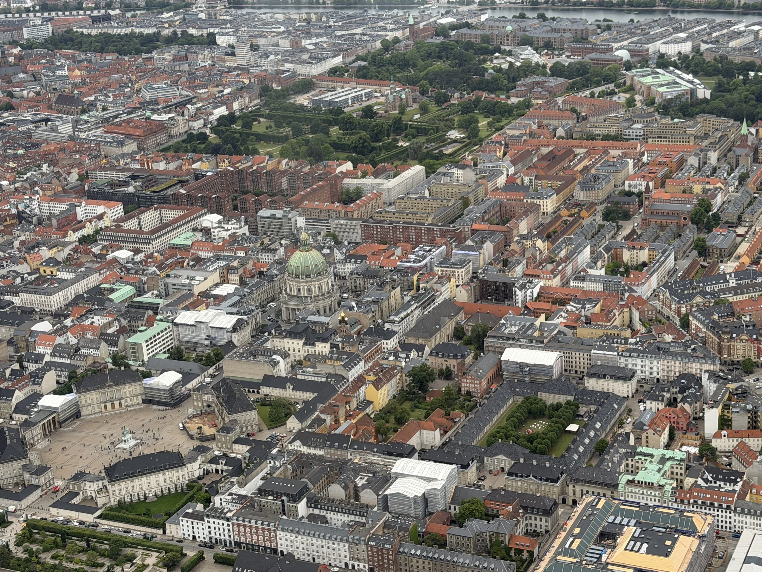   The prominent green dome of Frederik's Church, also known as The Marble Church.  