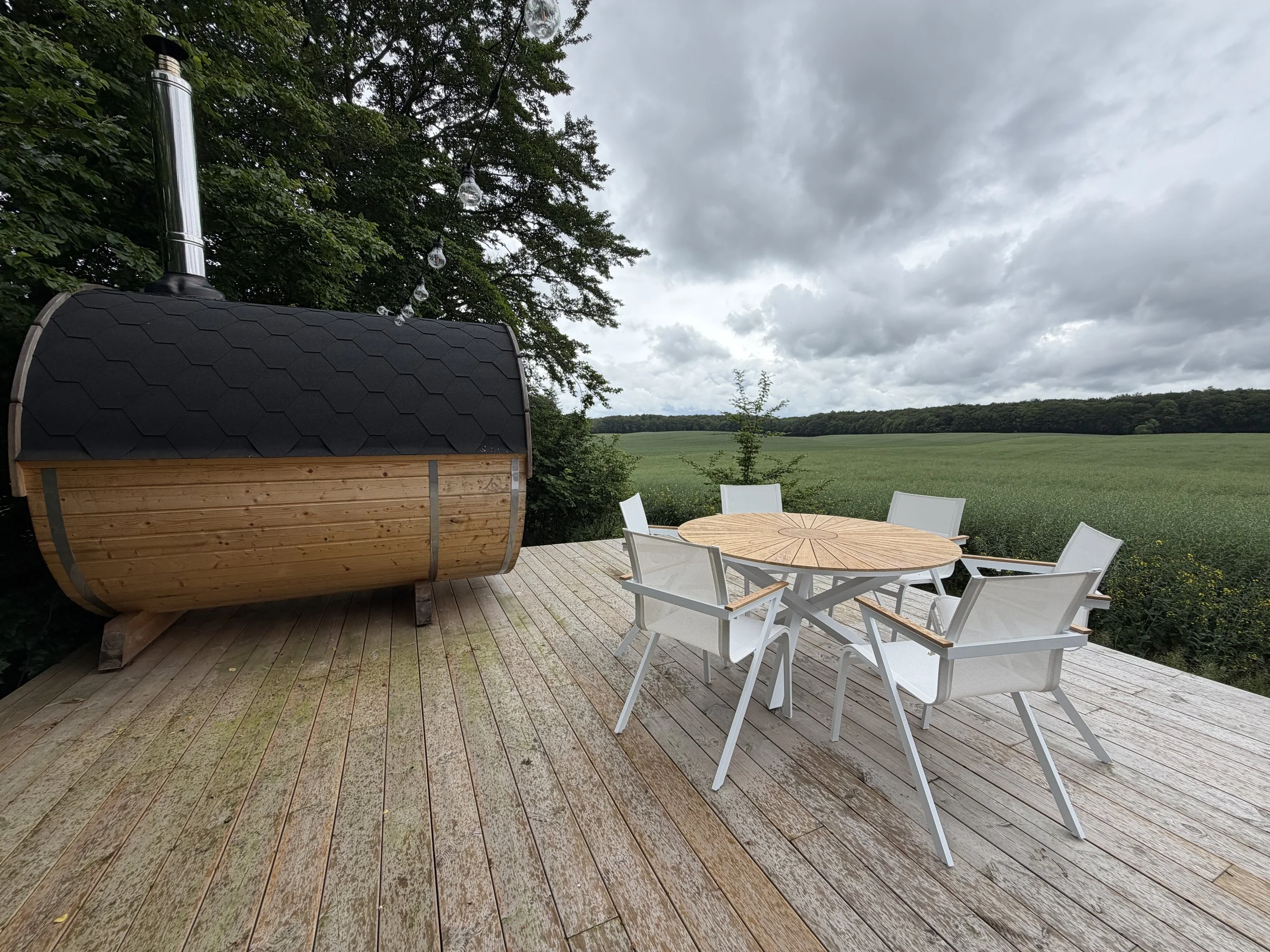   A sauna and hot tub deck  