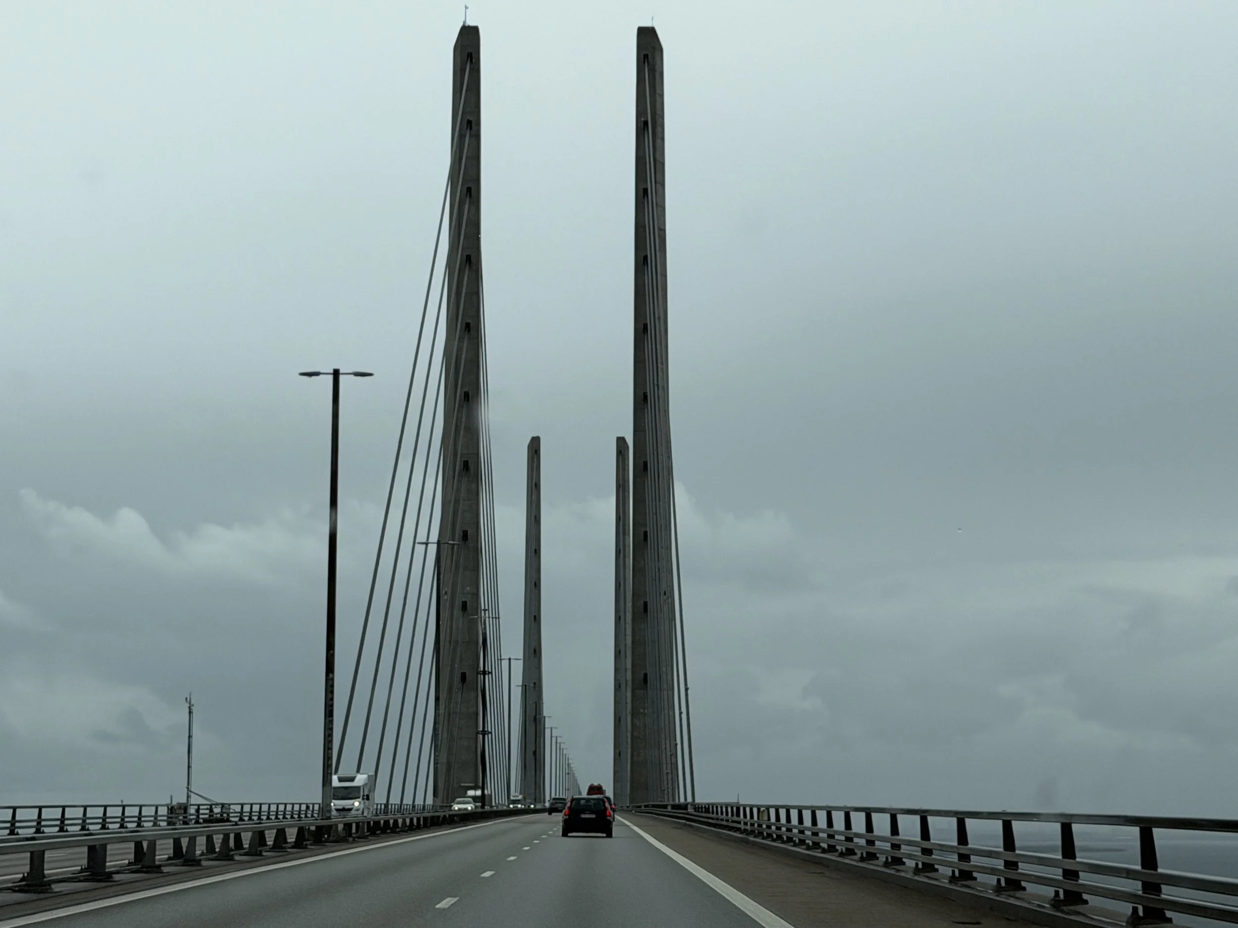   Over the Øresund Bridge, from Sweden back to Denmark.  