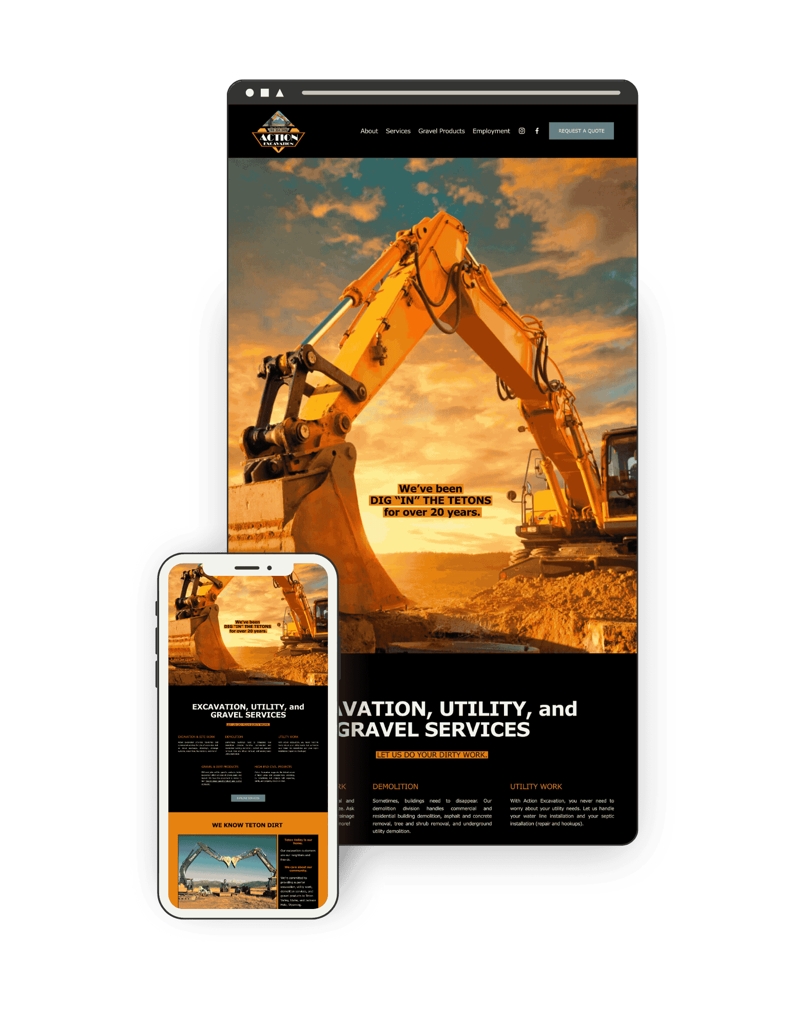 Website for an excavation company.
