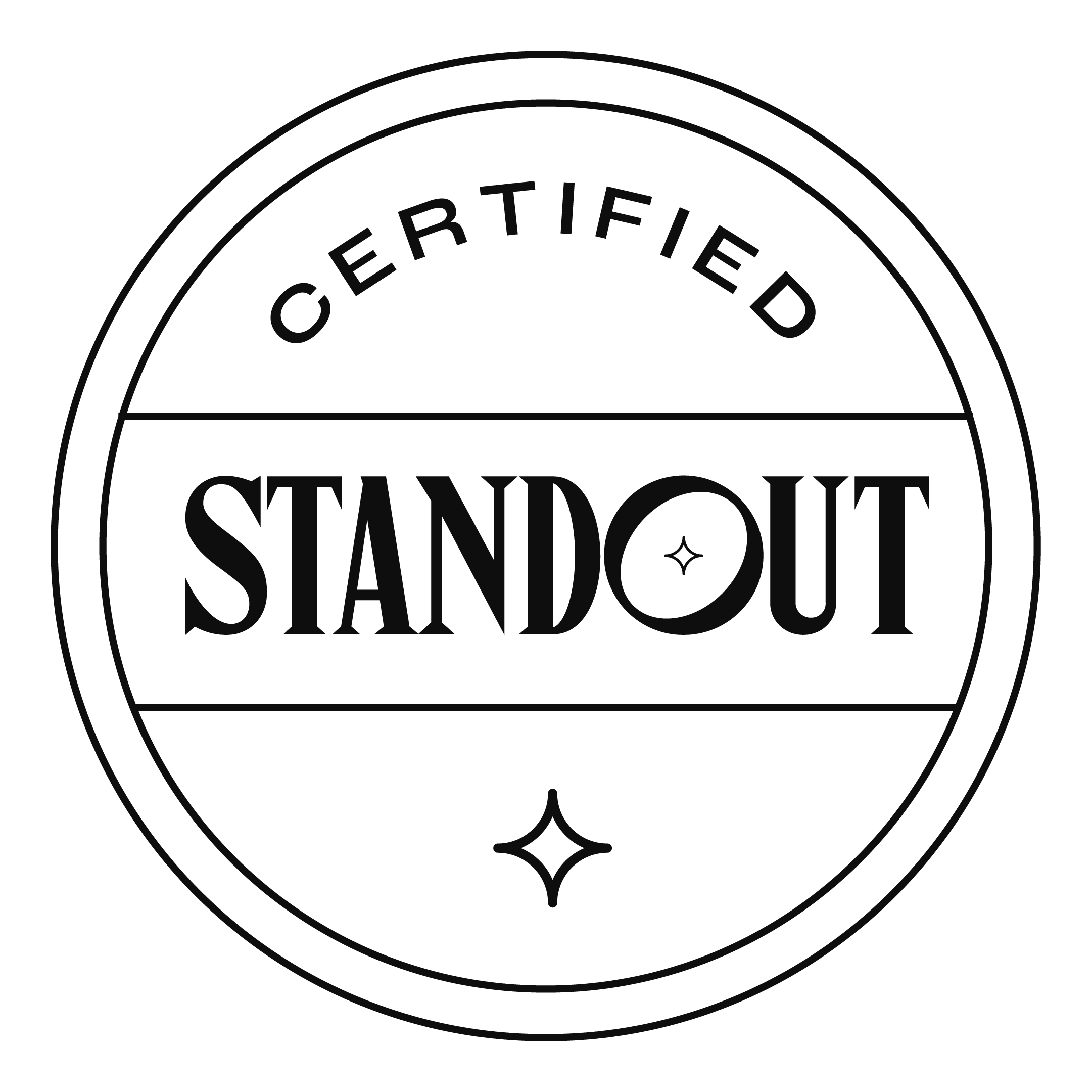 Black circular badge with the words 'Certified Standout' in the center for exemplary Squarespace web design.