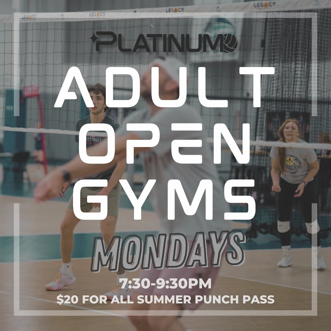 ADULT OPEN PLAY VOLLEYBALL IN KAYSVILLE!

We will have open gyms for ADULTS every Monday from June 3-July 29! Grab a group or meet some more people at our adult open gyms!

$5 @ Door (Venmo, cash)
$20 for ALL SUMMER Open Gym Pass
Mondays
7:30-9:30pm
