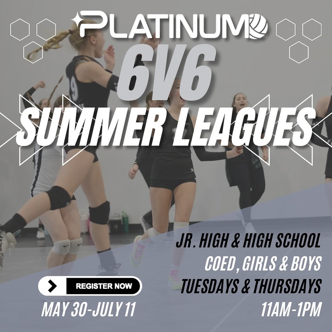 Introducing #PlatinumSummer 6v6 Partner Leagues! Six weeks of 6v6 play. Sign up with a friend or make some new friends in our summer volleyball league!

2 players will be put into a pair and assigned a team number as a partnership. Each week, the par