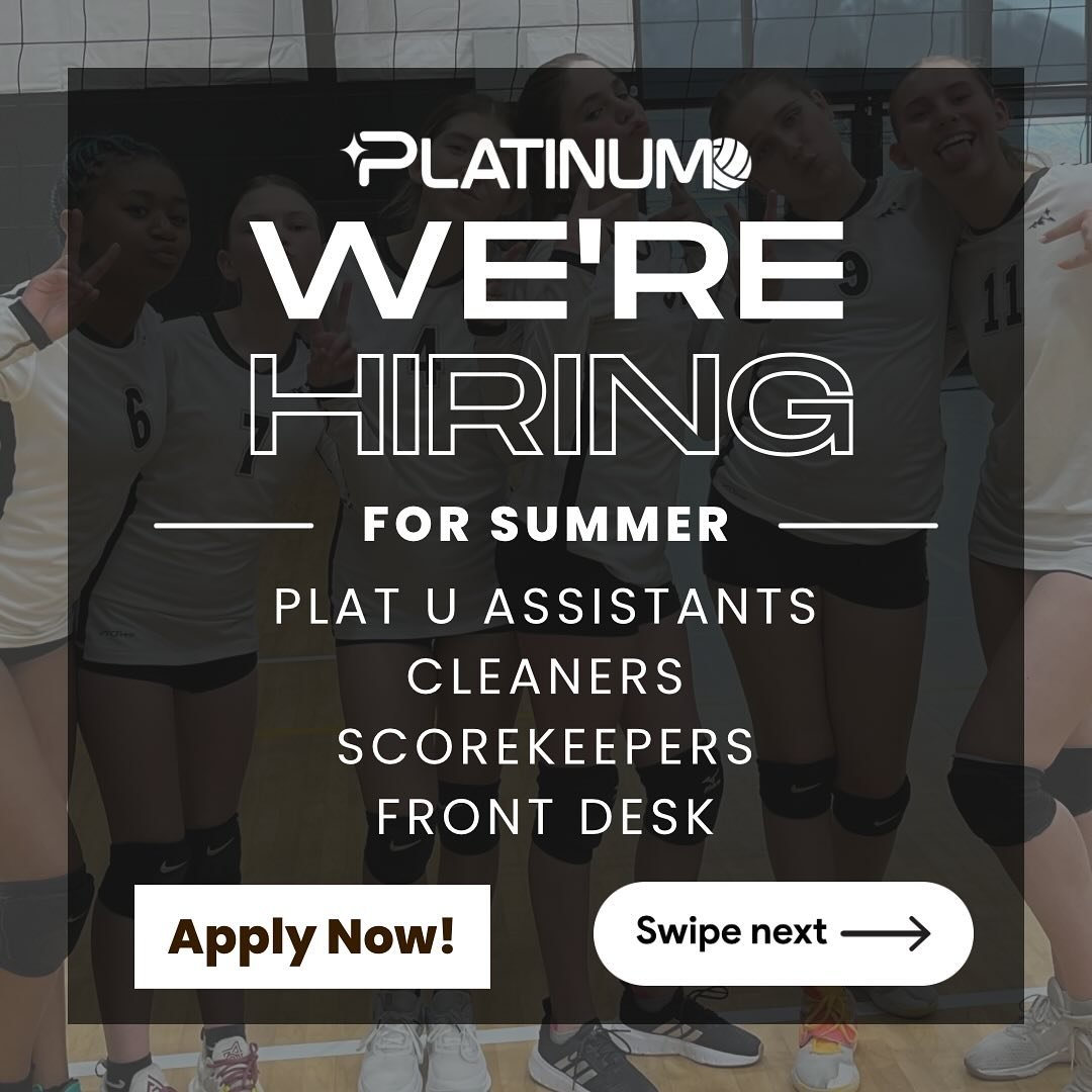 NOW HIRING for summer job positions at Platinum! Scroll through to see the different options and shifts available. 

Apply at our website: utahplatinum.com/jobs

Platinum U Assistants (Ages 17+) - 2 Openings
Cleaners (Ages 14+) - 4 Openings
Scorekeep