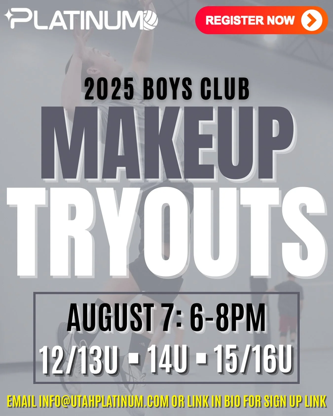 ‼️ Boys Club Makeup Tryouts
🏐 12/13U - 14U - 15/16U
✨ Intermediate Skill Level 

We are so excited about the turnout at our boys club tryouts and the teams we were able to form in each age division. We look forward to a successful season full of gro