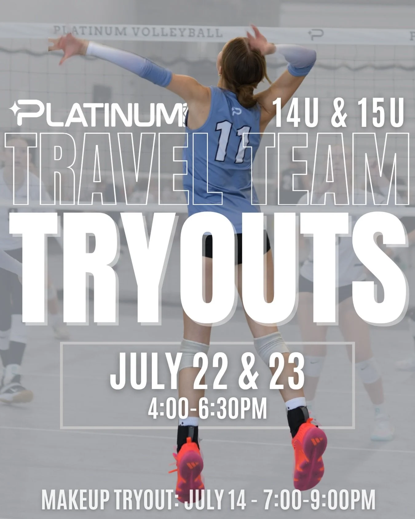 🏐
✨ 14U &amp; 15U Girls Travel Team Tryouts
📅 July 22 &amp; 23
🕓 4:00-6:30pm
💰 $30 Registration Fee
📍 Platinum Volleyball
571 Deseret Drive, Kaysville

✨PARENT INFO MEETING: July 23 6:30-7:00pm ✨

Athletes should attend BOTH team tryout days whe