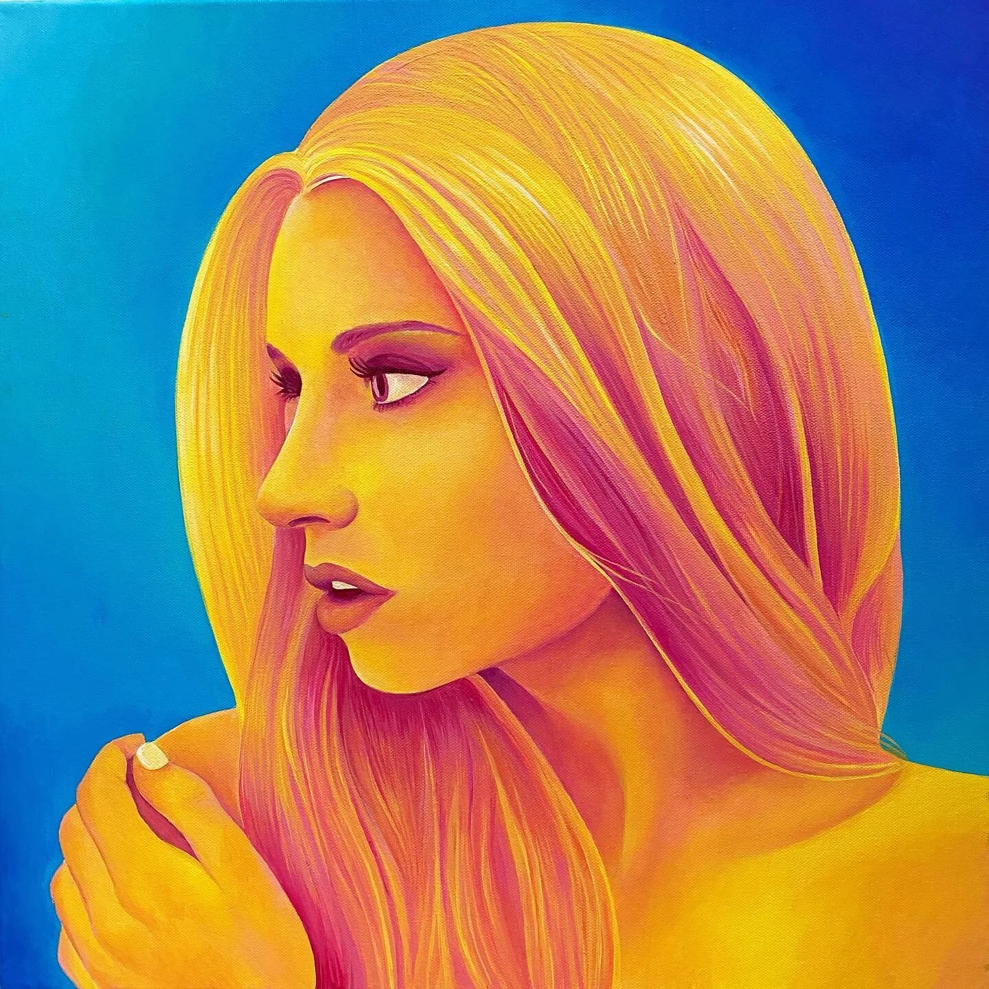 The biggest battle with painting is figuring out if you should keep going, throw a hissy fit / break the canvas in two out of frustration, or just stop. I very reluctantly took the high road. 🍓🍌🍦 18” x 18” Acrylic on Canvas