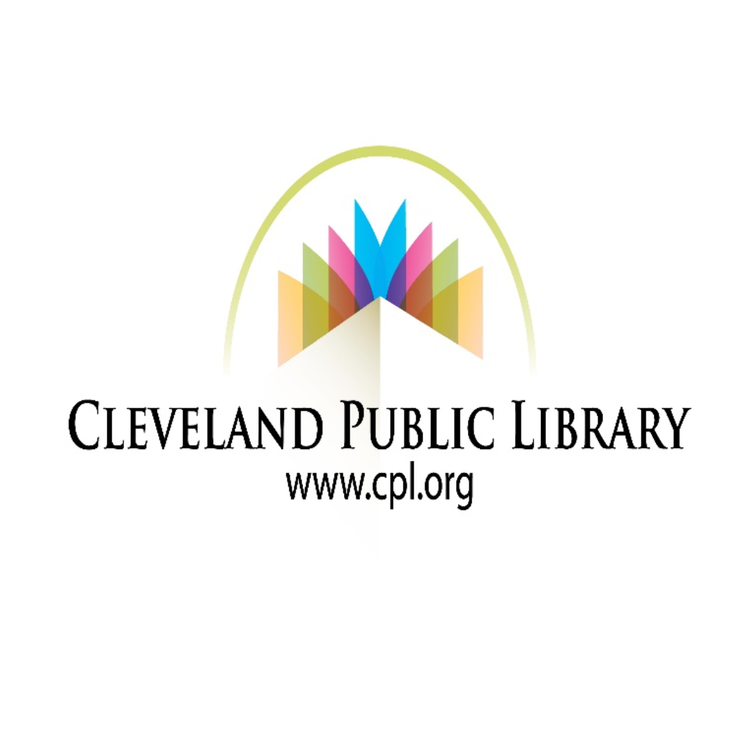 Cleveland Public Library logo with colorful book design and website www.cpl.org