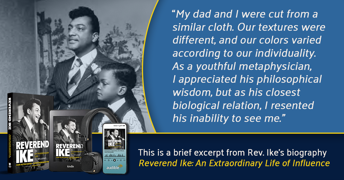 Picture of Rev. Ike and son Xavier as a child; Rev. Ike's Biography - available in hardcover, ebook, and audiobook formats.