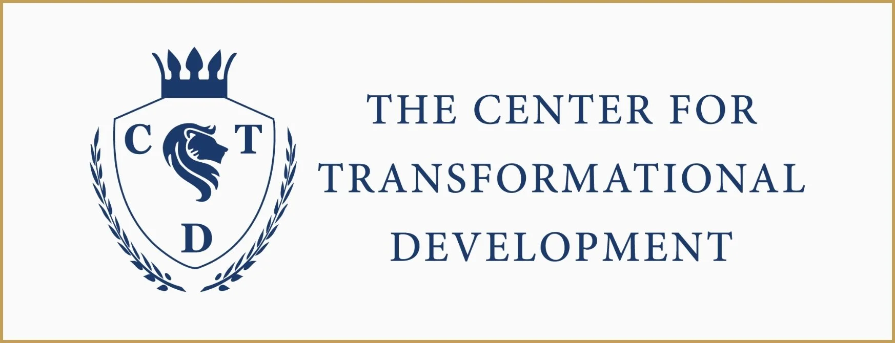 Center for Transformational Development logo with a shield featuring a lion’s head and the letters “CTD,” topped with a crown, with the full name to the right.