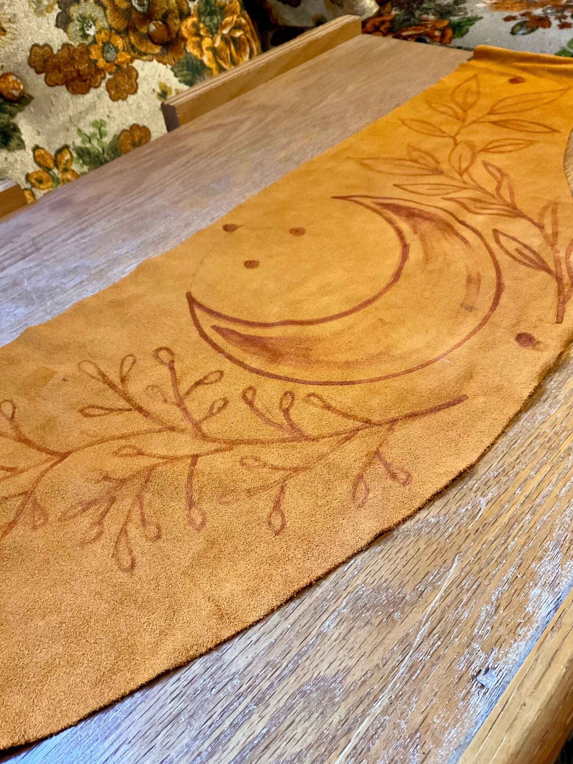 Crescent moon with Ash and Willow, suede mat