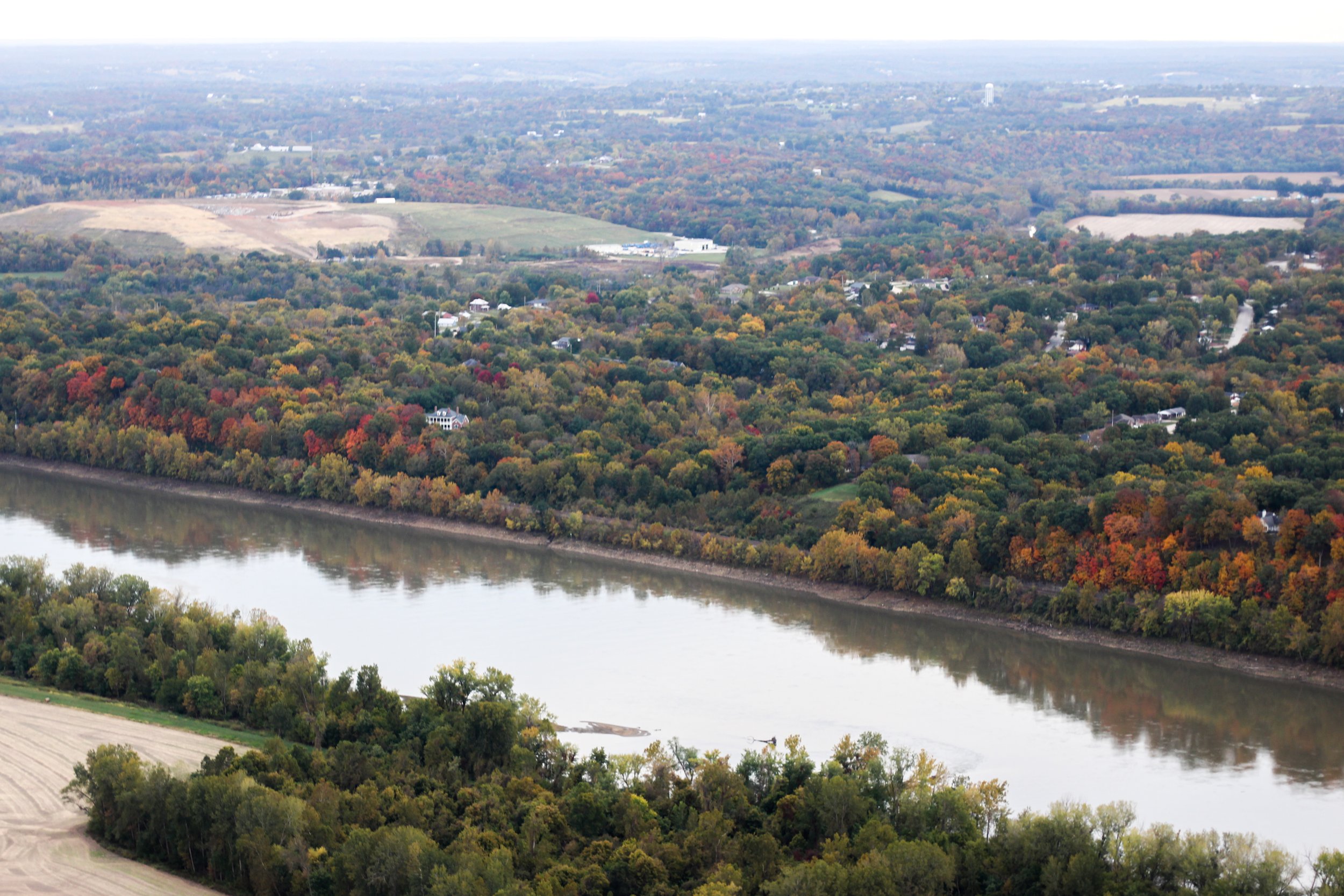 An above look at the Missouri River during a flight on Oct. 18, 2023 over Jefferson City, Mo.