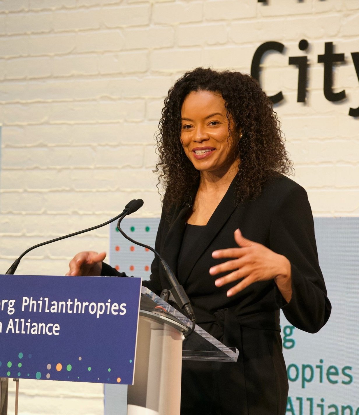 Amber Ivey serving as the emcee for the 2022 Bloomberg Philanthropies City Data Alliance Convening