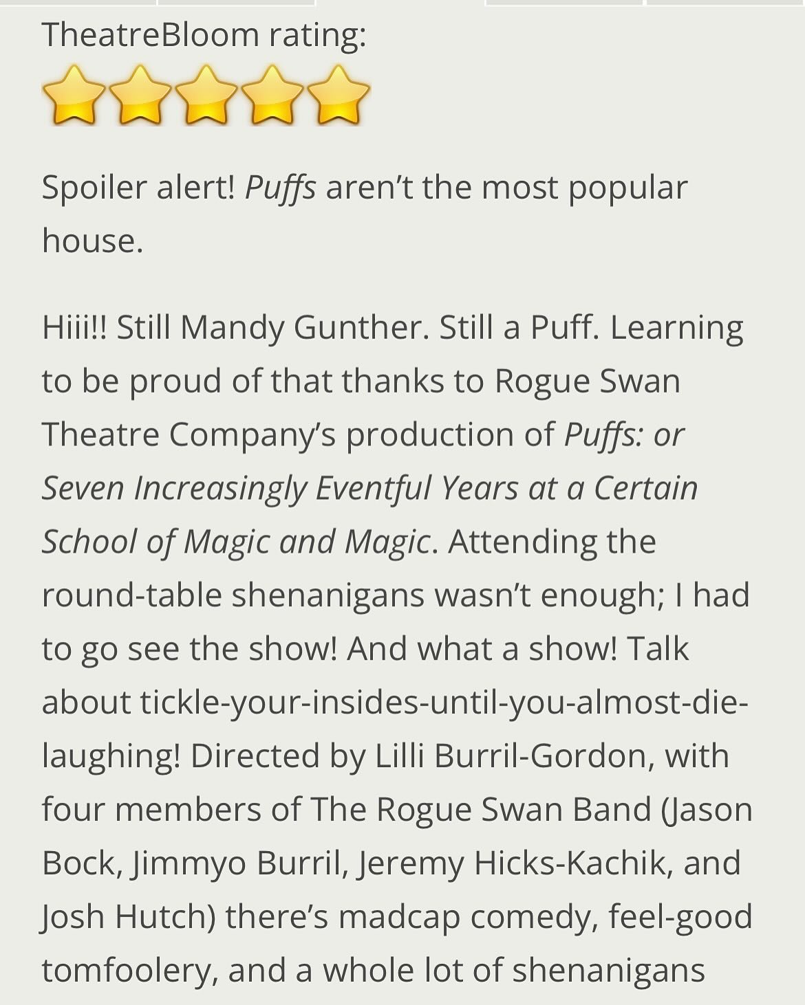 Thank you to Theatrebloom for the awesome review! We are so glad you enjoyed it and cannot wait to entertain again this weekend! Mathew Cox has written an awesome comedic parody that is a sanctuary to those who are in need of laughs, nostalgia and a