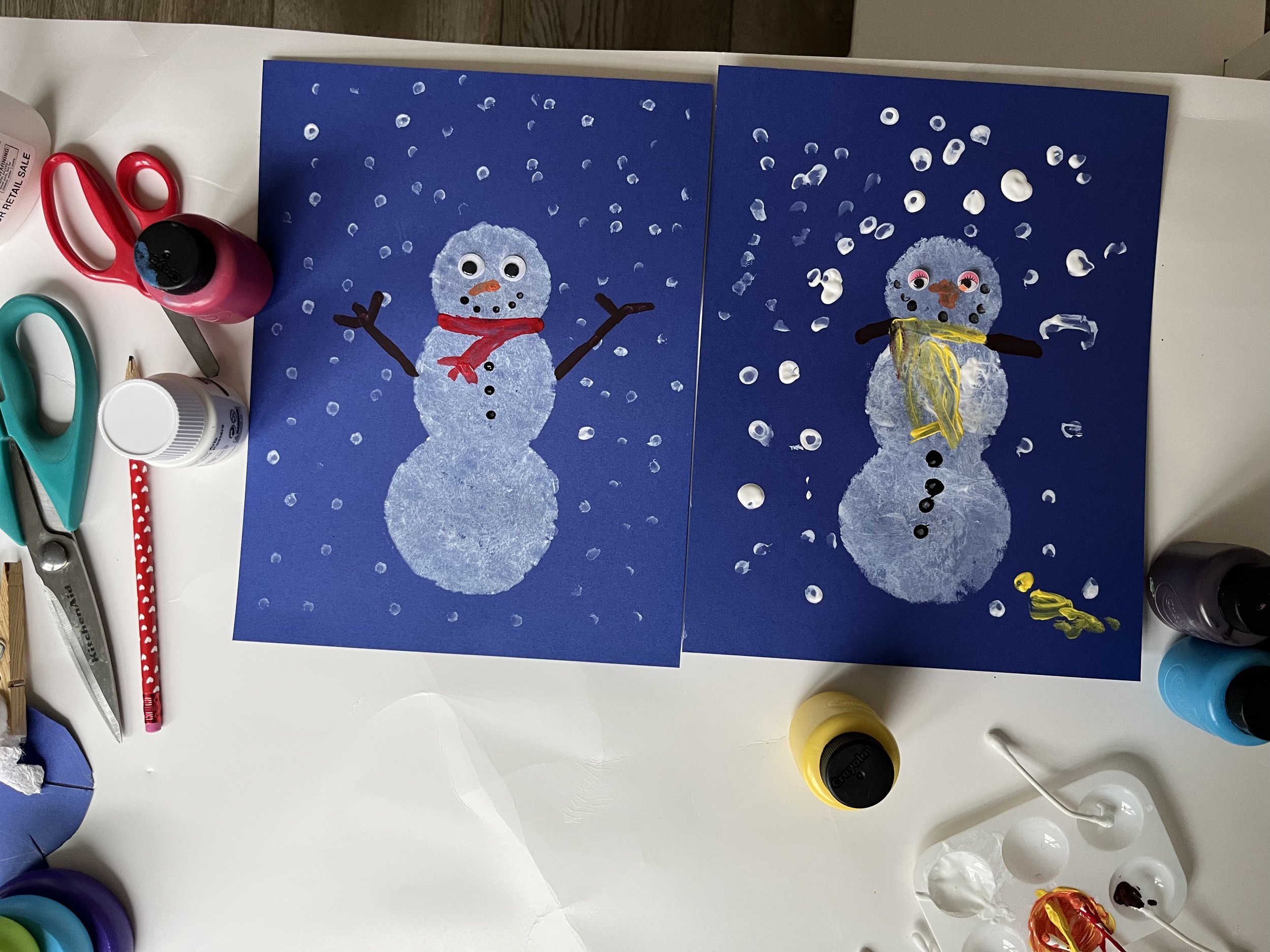 Cotton Ball Stamped Snowman Craft - Our Kid Things