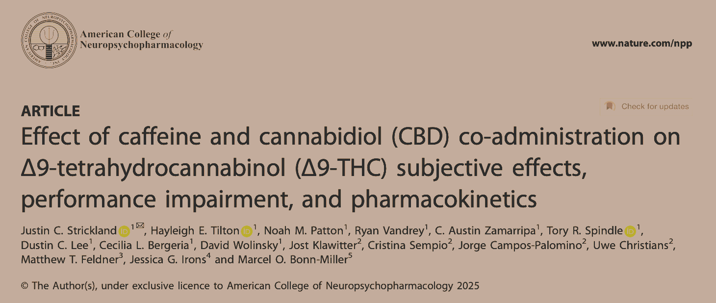 Efecto de la coadministración de cafeína y cannabidiol (CBD) sobre los efectos subjetivos del Δ9-tetrahidrocannabinol (Δ9-THC), el deterioro del rendimiento y la farmacocinética