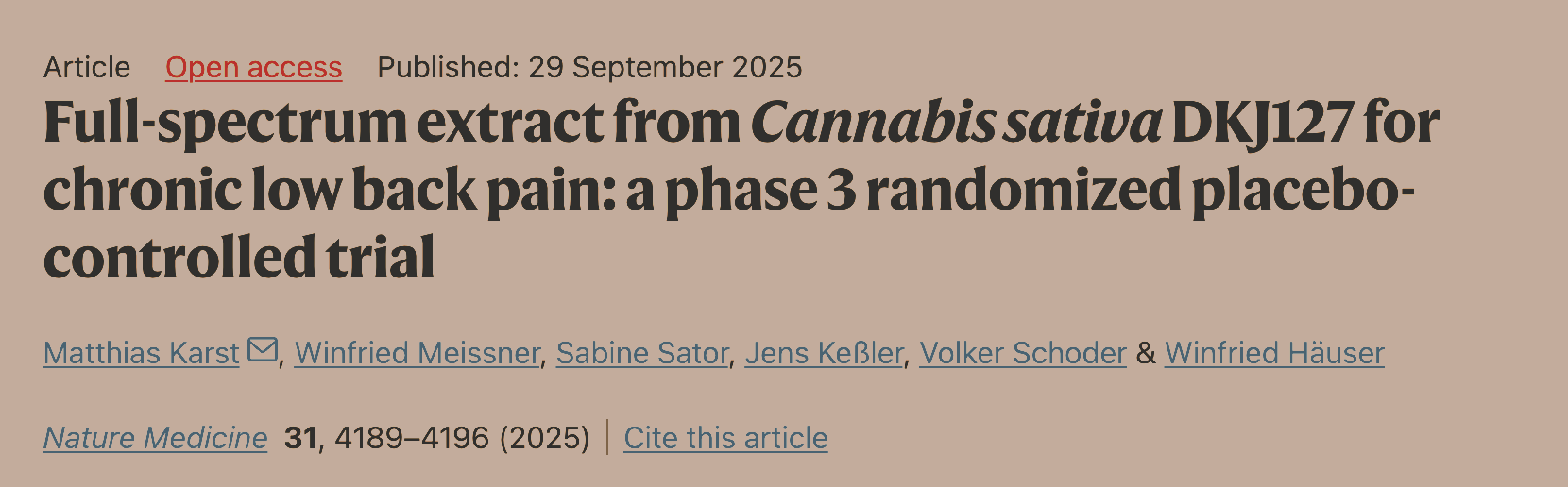 Extracto de espectro completo de Cannabis sativa DKJ127 para el dolor lumbar crónico: un ensayo aleatorizado controlado con placebo de fase 3