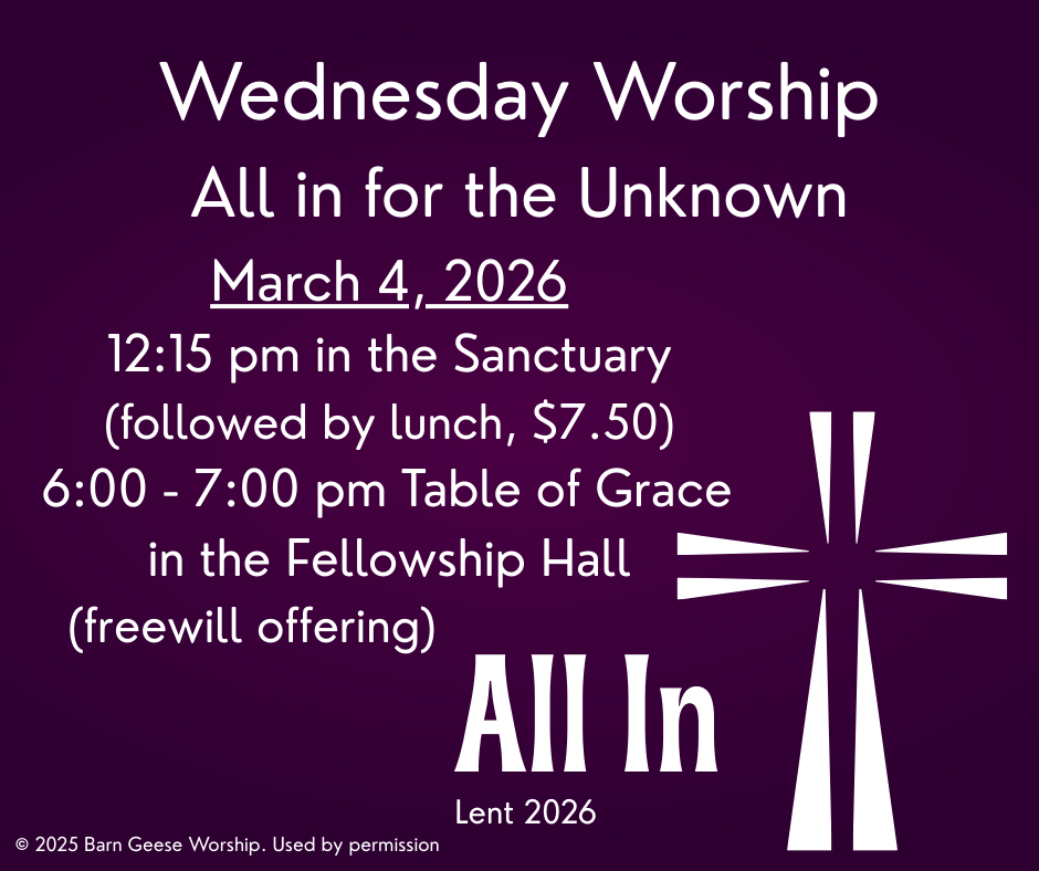 This Lent we are going All In for a God who has already gone All in For Us. Join us each Sunday & Wednesday during Lent.  