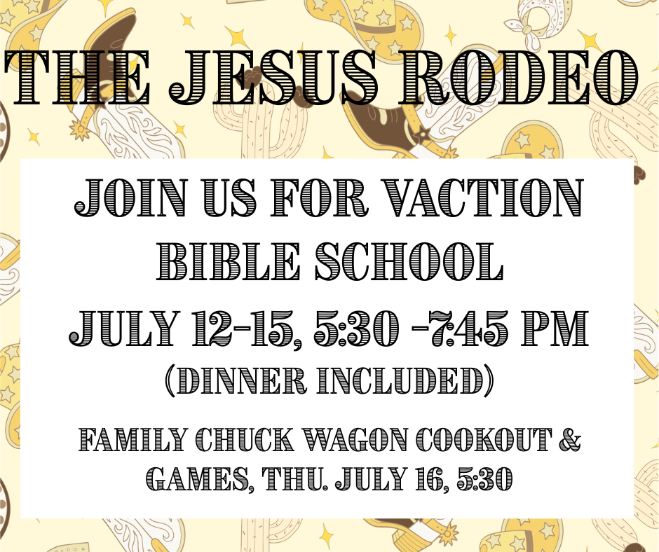 Saddle up your horses and gallop down to St. John's VBS! Click this link to register: 
Deadline to sign up: June 30!
Ranch Hands needed too.
