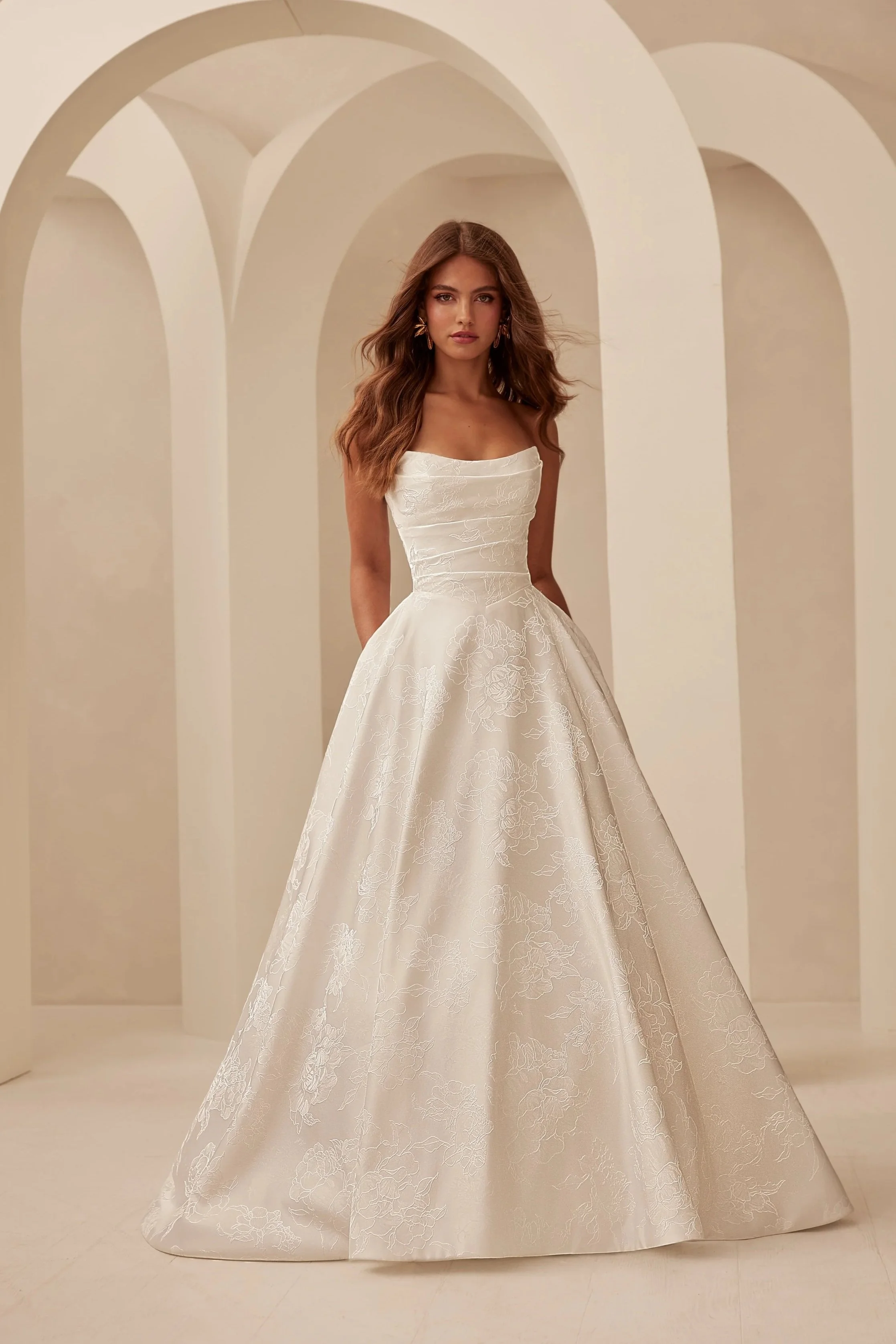 wedding dresses san diego Off Shoulder Illusion Long Sleeve Beading Lace Satin Mermaid Wedding D –  AlineBridal main image 0