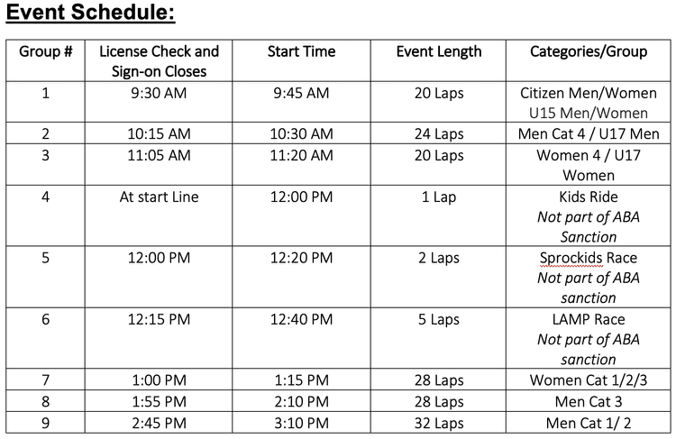Bike Race Schedule