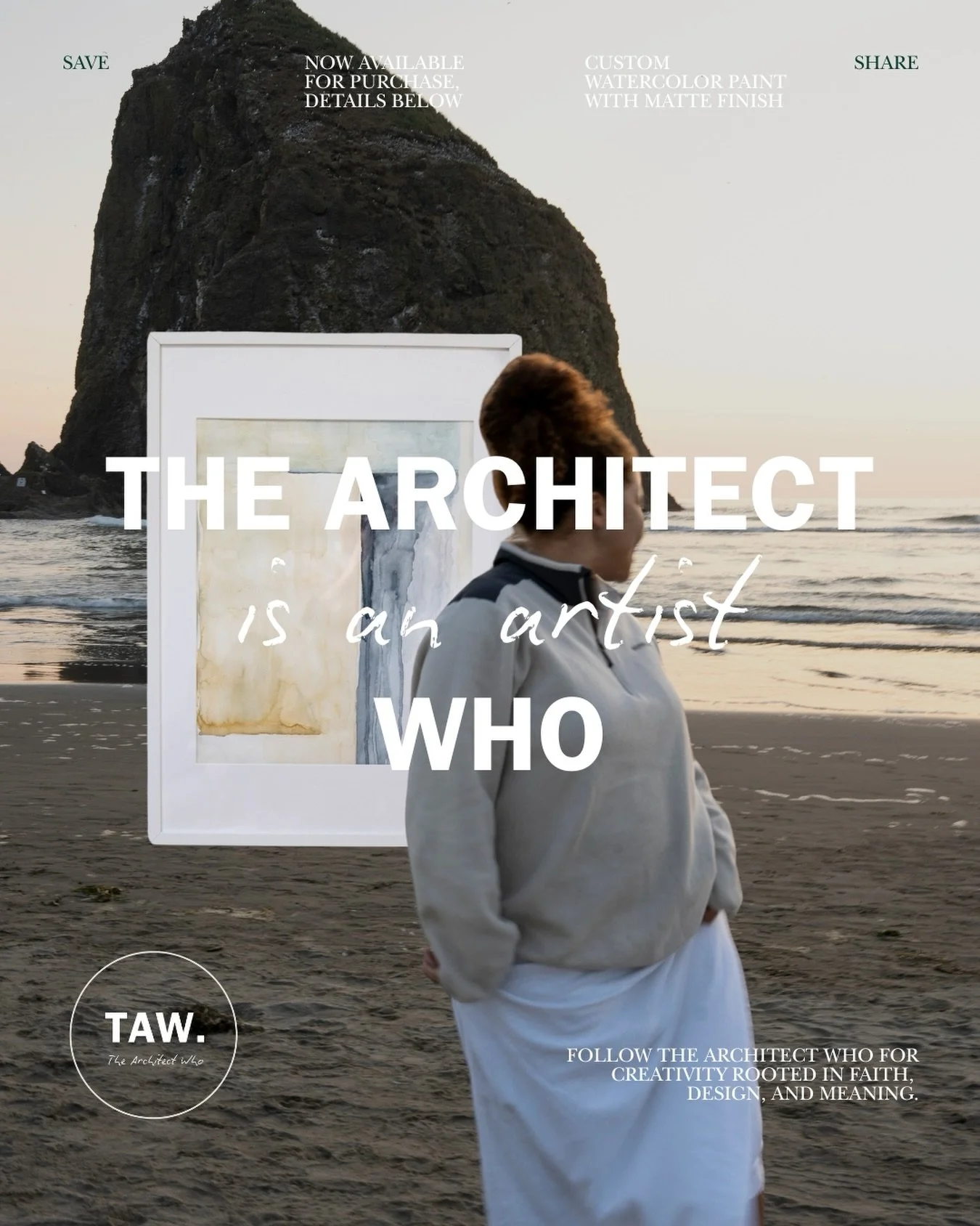 &lsquo;Rest Assured&rsquo; blends architecture, abstraction, and faith. Every artwork carries a story&mdash;experience creativity in motion.

Now Available For Purchase, @ thearchitectwho.com
19 3/4&rdquo; x 27 1/2&rdquo; 
Custom Watercolor Paint wit