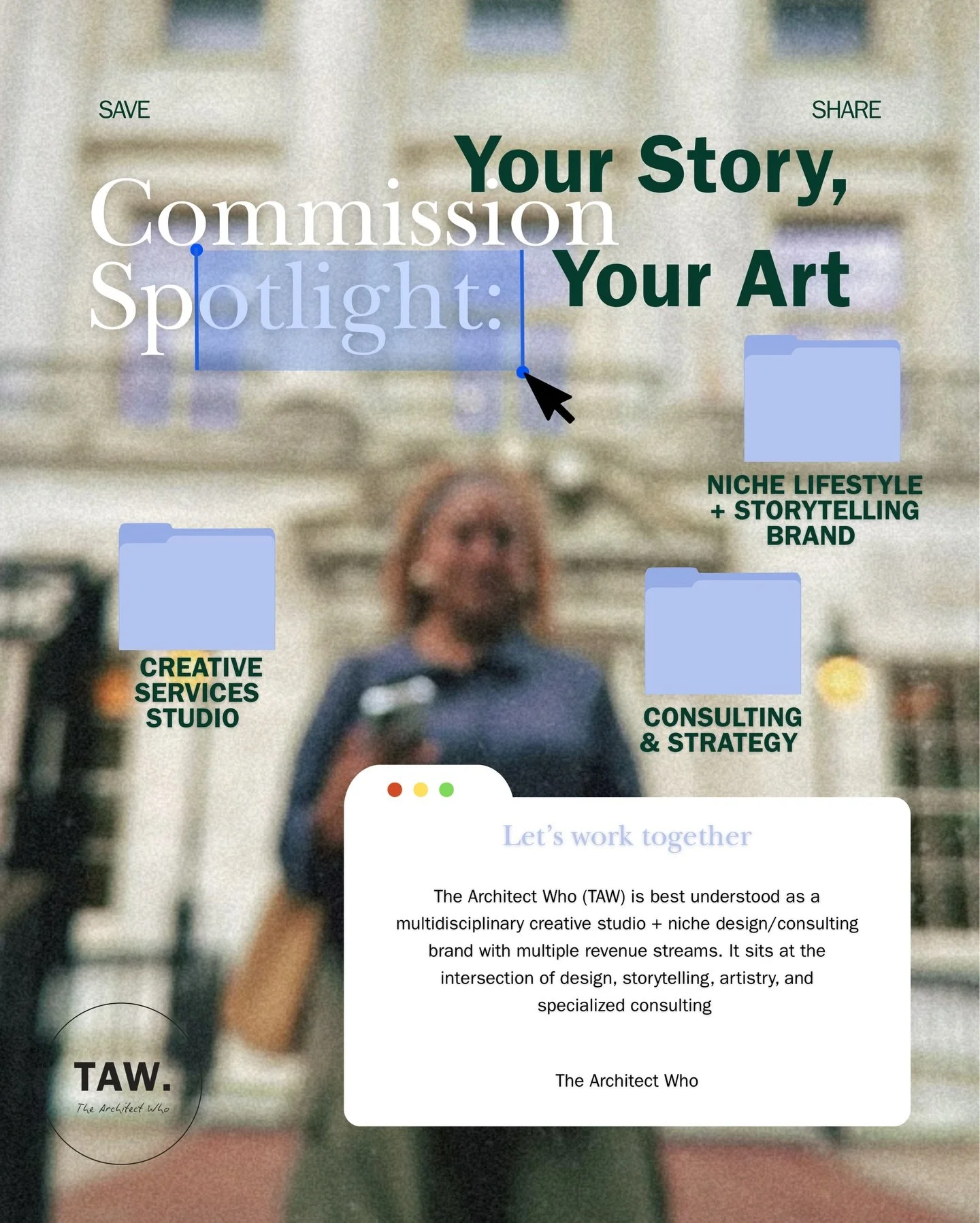 Every story carries structure, intention, and meaning. The Architect Who offers commissioned creative work and design consulting &mdash; translating ideas and experiences into thoughtful, one-of-a-kind outcomes.

If you&rsquo;re interested in a piece