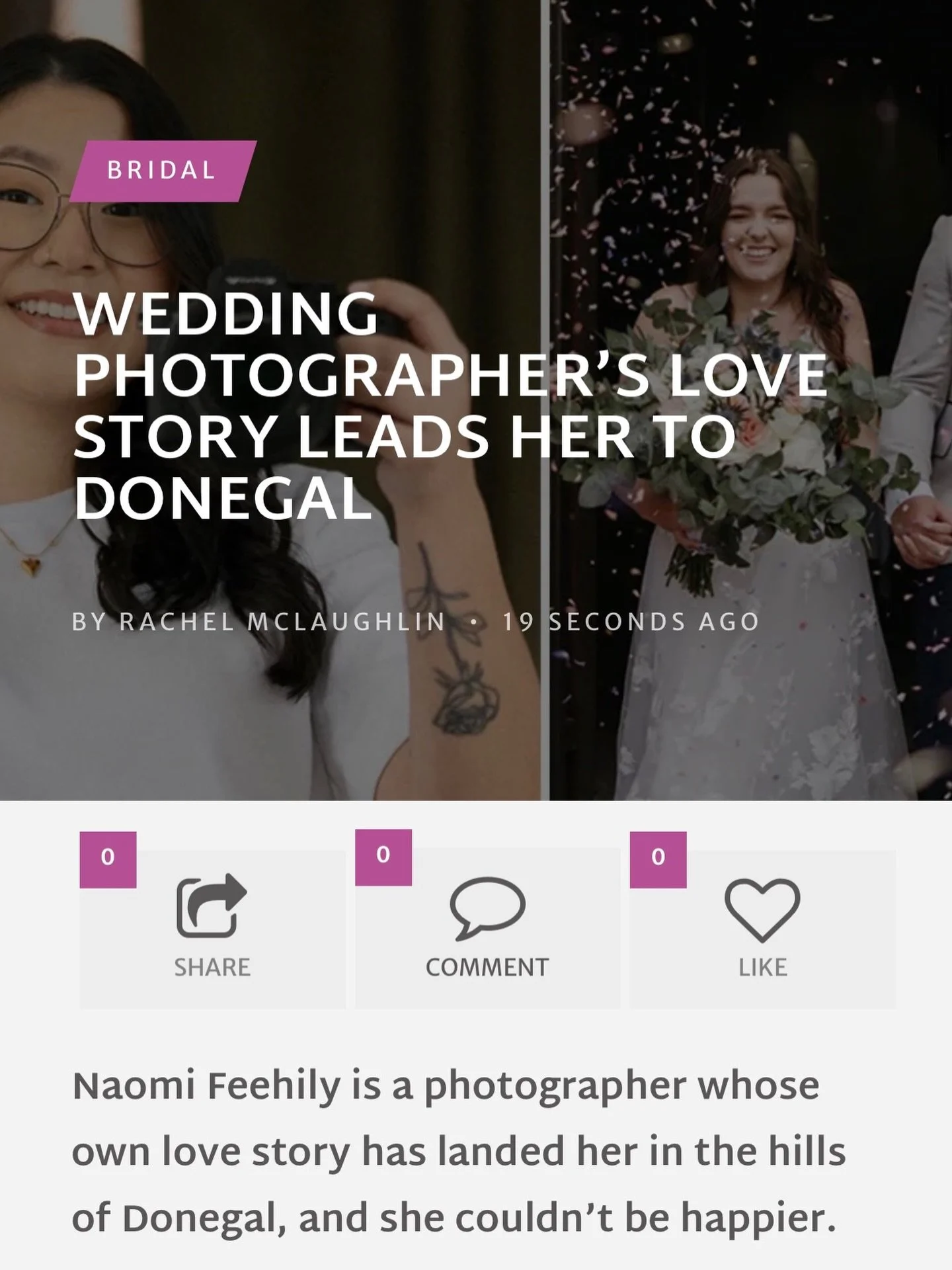 Just got a beautiful feature in @donegalwoman gorgeously written by @rachelgoesplaces about my journey moving my wedding photography business to Donegal 💕📸 Feel free to check it out : https://www.donegalwoman.ie/2026/01/15/wedding-photographers-lov