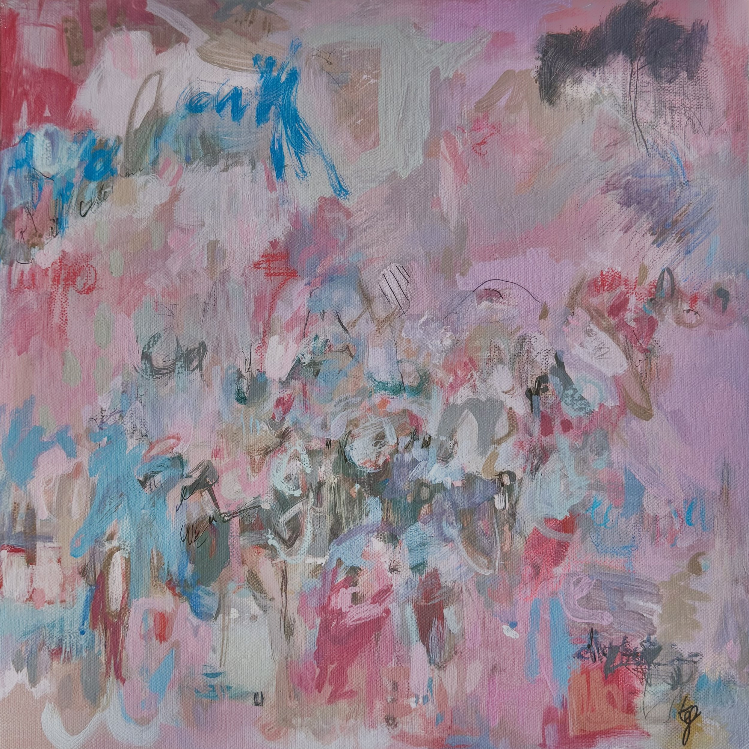 Gravitating bellybuttons.
40cm x 40cm.
2025 original acrylic on canvas.
Contact me by email. 
Price 420euro