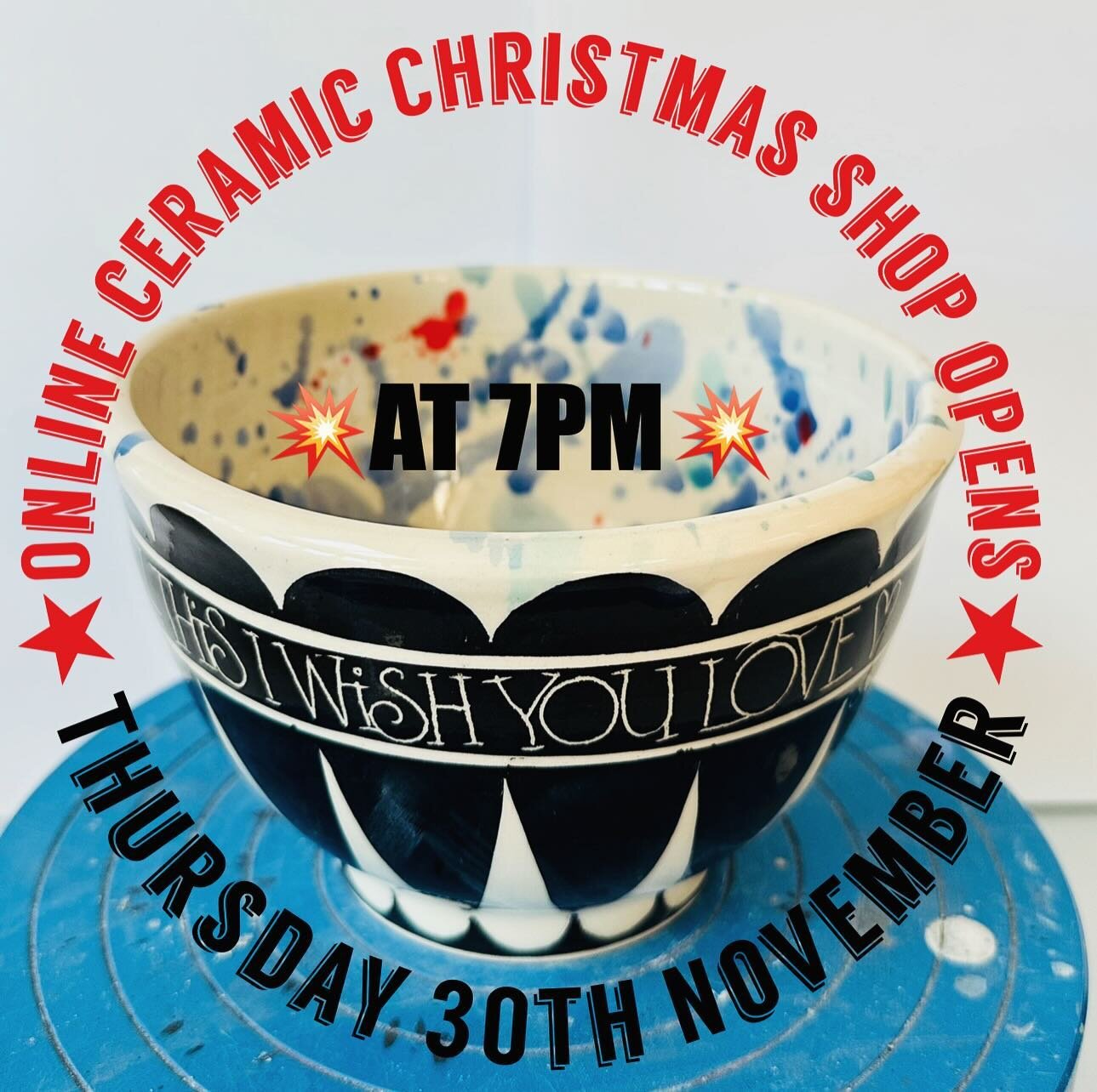 💥Online ceramics💥
I will be putting some pieces into our 🎄online shop🎄on Thursday 30th of November at 7pm💫
I have some Christmas Song Bowls, some mugs and brooches! Will post images here in next few days👀 x