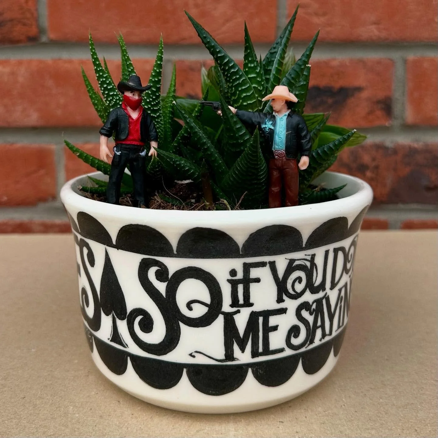 Yeehaw!🤠 
Forgetting all my other jobs to share a feeling of fulfillment while I add my cowboys into cactus pots for @pittenweemartsfestival also second photo dedicated to Neil on our anniversary&hellip;I never promised you a rose garden😂🌹X @bistr