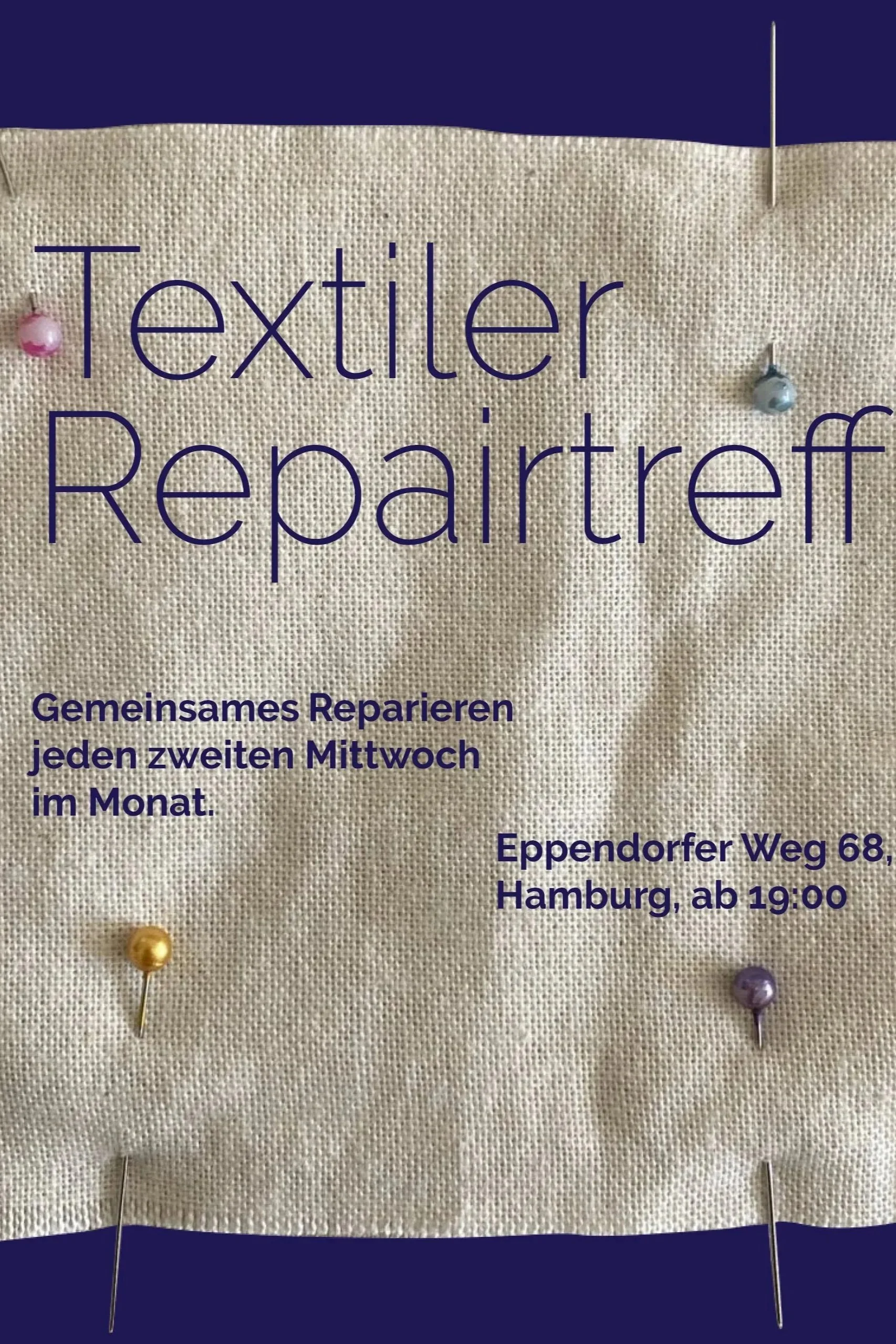 Flyer des monatlich stattfindenden Textilen Repairtreffs in der Kleiderei Hamburg
