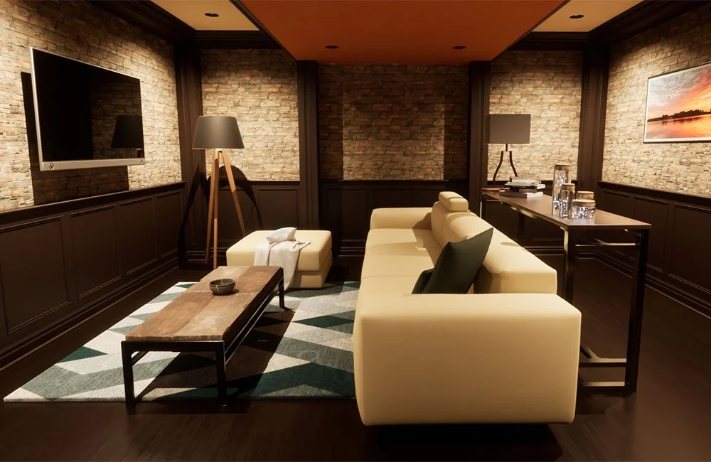 3D render of a basement remodeling