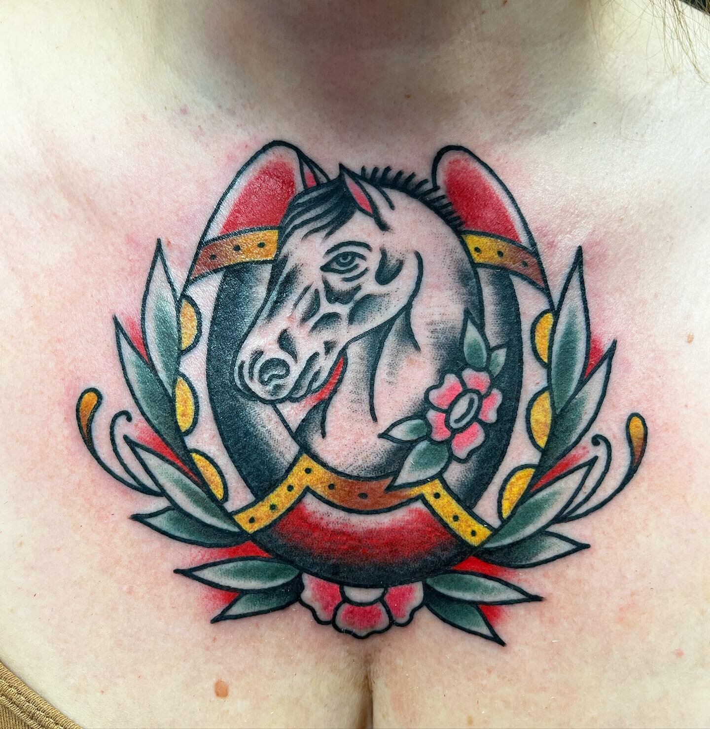 A horse and it&rsquo;s shoe! Big thanks to @apple__friday and the Solan family for visiting the shop yesterday! You guys saved the day!! Had a blast tattooing and hanging out. 🤙🏻🙏🏻 #bphtattoos #harvestmoontattooco #horsetattoo #boom #plainfieldil