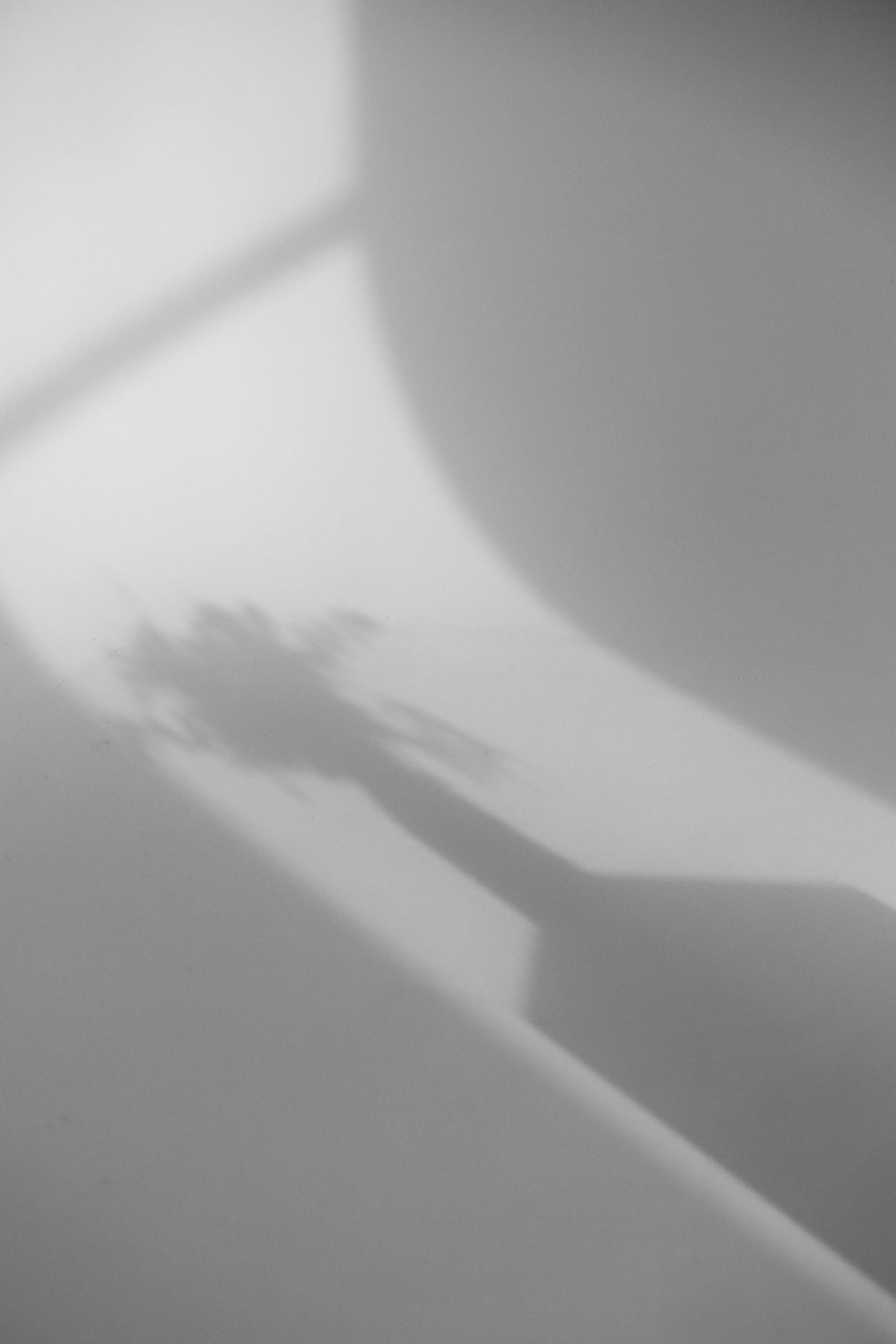 Une ombre de main tenant une brosse à dents est projetée sur un mur blanc.