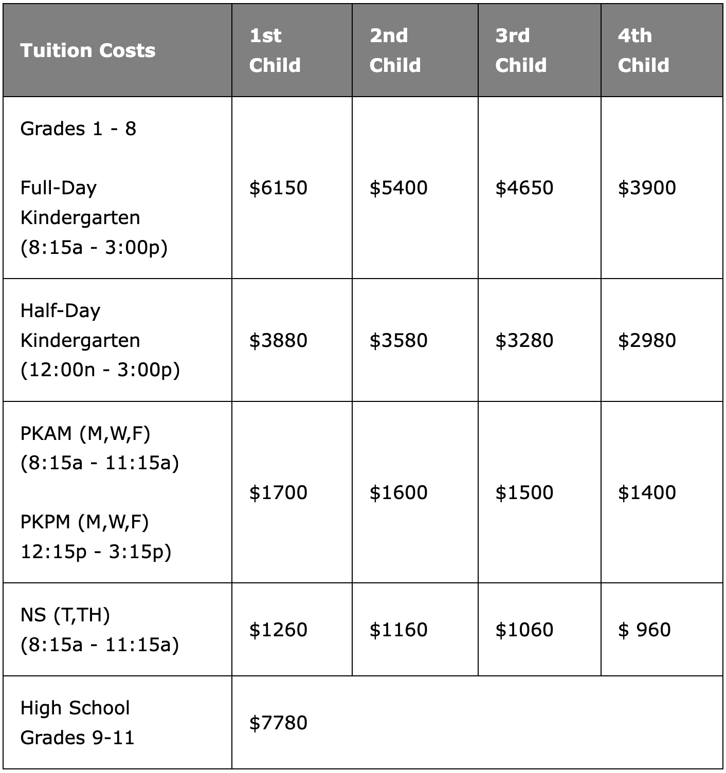 Tuition — Central Christian Academy