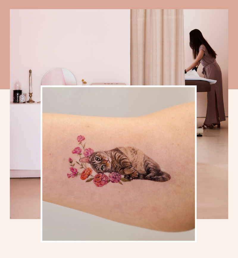 Micro Pet Portrait Tattoo | Single Needle Color Tattoo Bay Area | Paw Tattoo