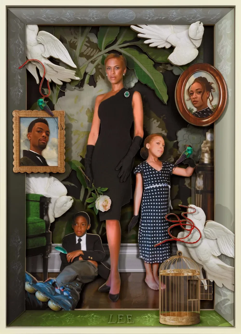 TONYA LEWIS LEE AND CHILDREN, 2005-2025, Mixed media collage on wood panel, 42 × 30 in | 106.7 × 76.2 cm