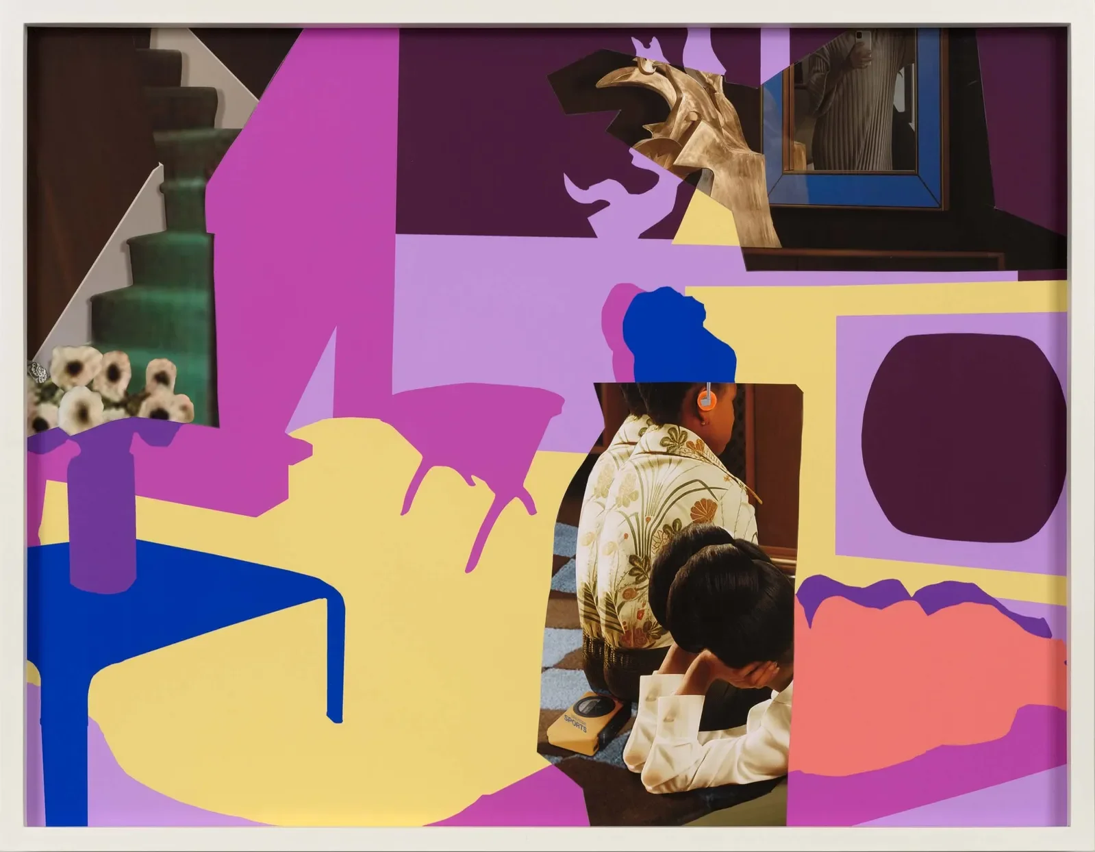 A Different World (Study), 2025,
Graphic print with collaged inkjet print on paper, 17 × 22 in | 43.2 × 55.9 cm