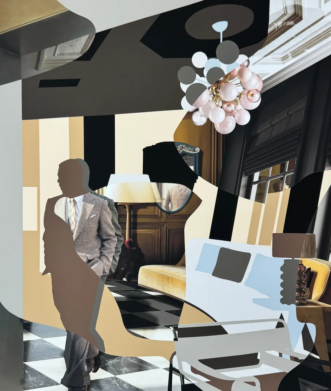 WHEREVER YOU GO, THERE YOU ARE, 2026, Graphic print with collaged inkjet print on paper, framed 41 × 35 in | 104.1 × 88.9 cm