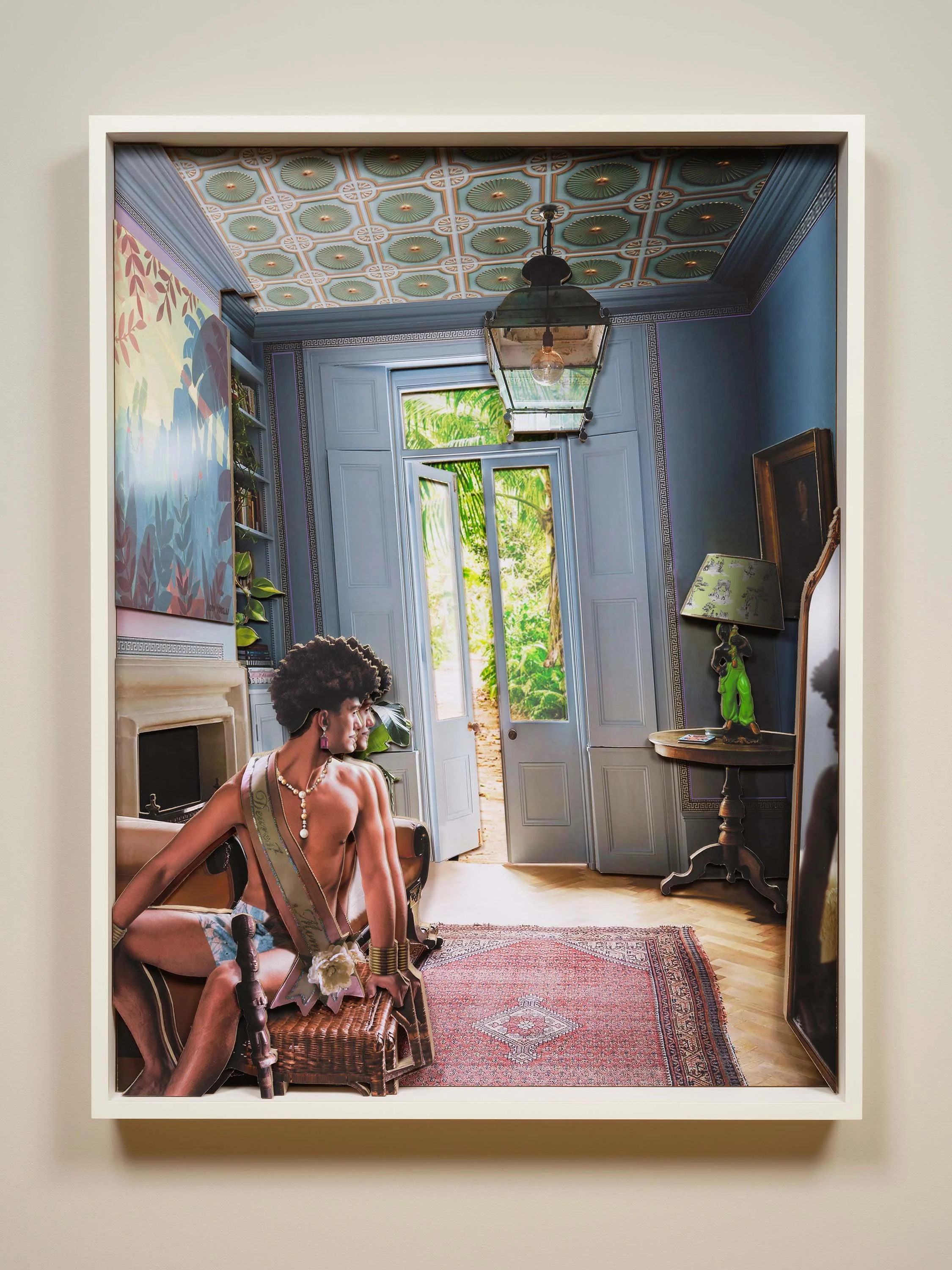 NARCISSUS DEAREST, 2024,
Mixed media collage in relief on wood panel, framed 42 × 32 × 2 1/2 in | 106.7 × 81.3 × 6.4 cm