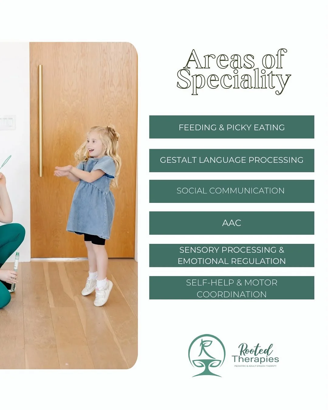 ✨ Big News from Rooted Therapies! ✨
We&rsquo;re growing our services to better support your child&rsquo;s needs! In addition to our speech therapy programs, we now offer occupational therapy are bringing back feeding therapy.
At Rooted Therapies, eve